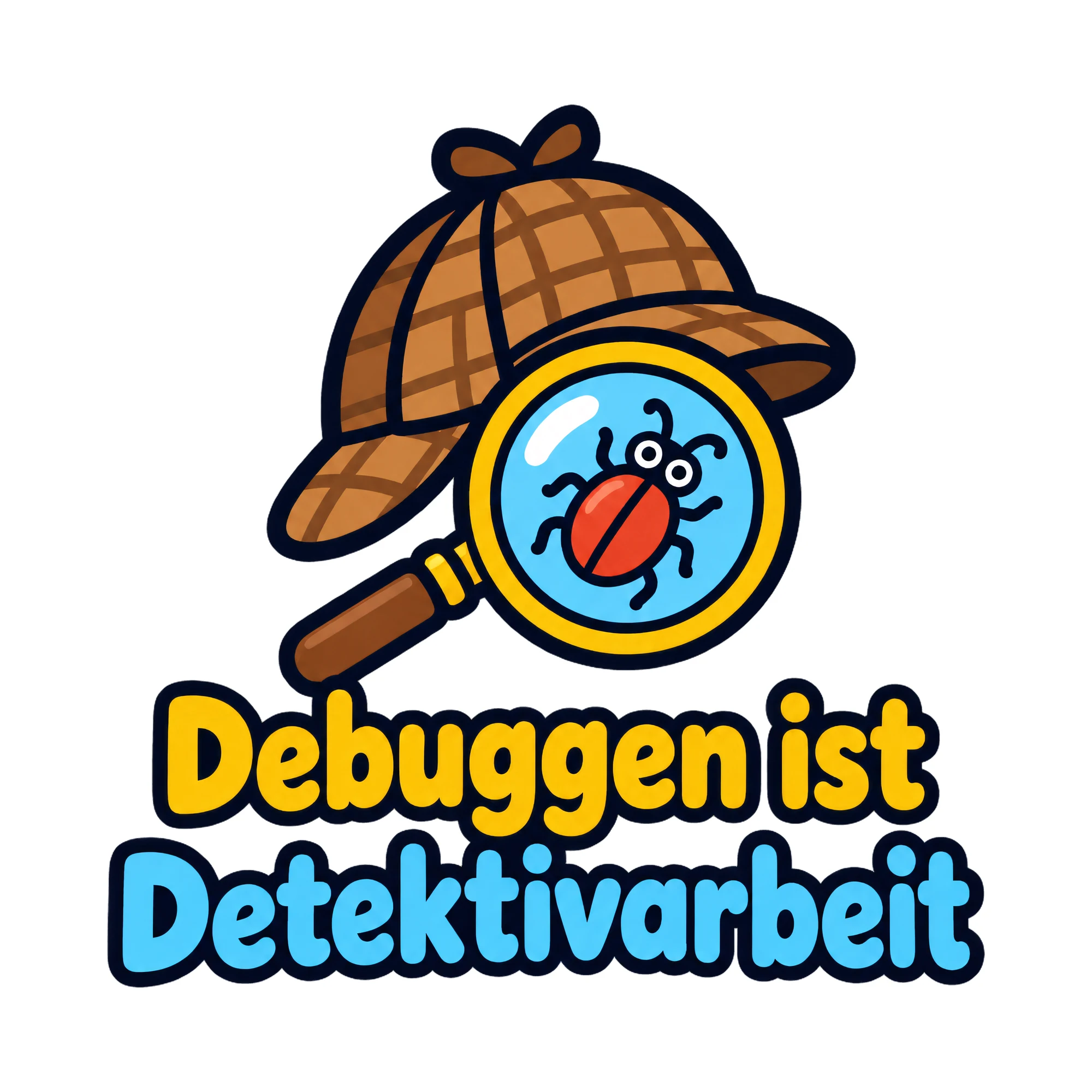 Bügelbild Debuggen ist Detektivarbeit als Grafik auf weißem Hintergrund (BB020362)