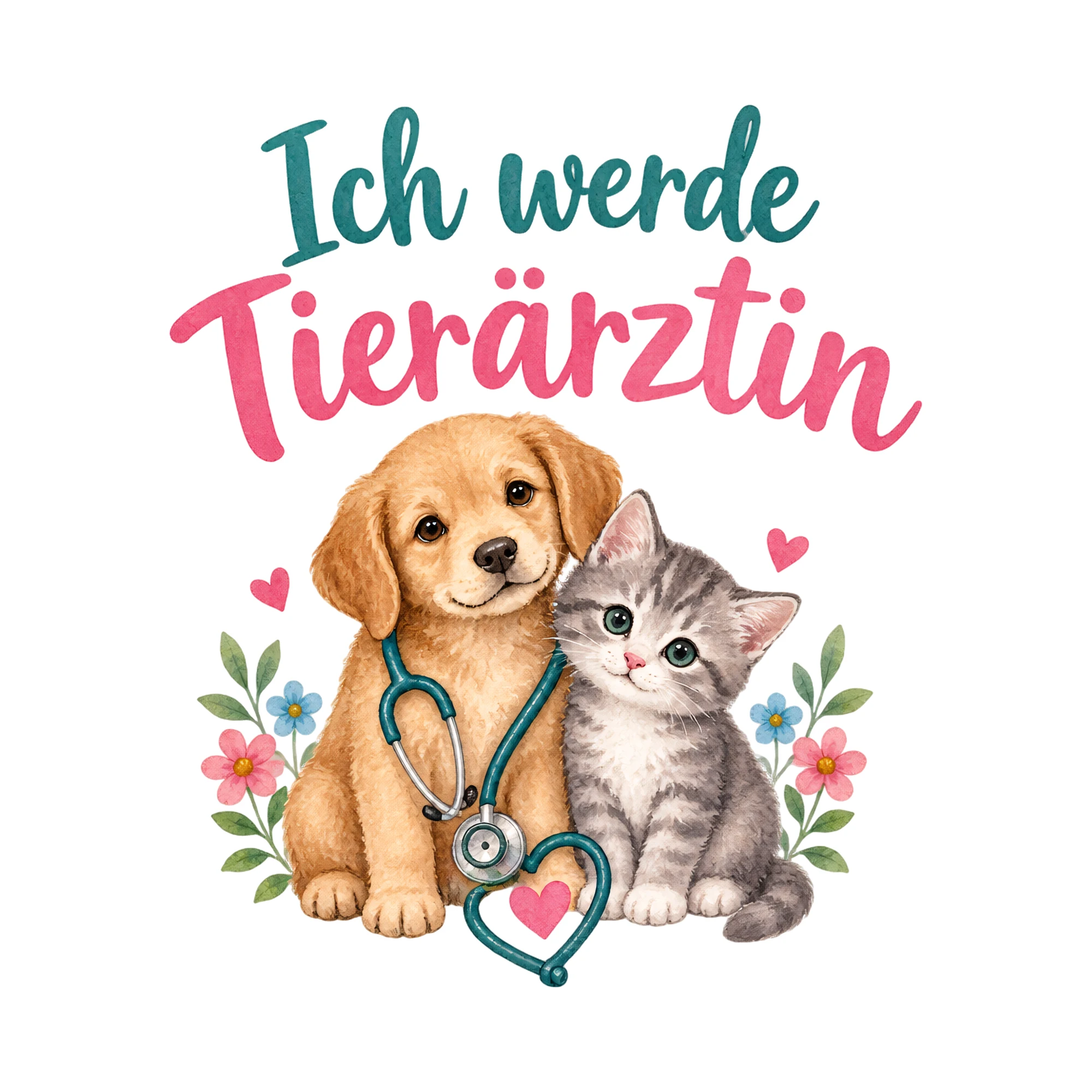 Bügelbild Ich werde Tierärztin als Grafik auf weißem Hintergrund (BB018723)