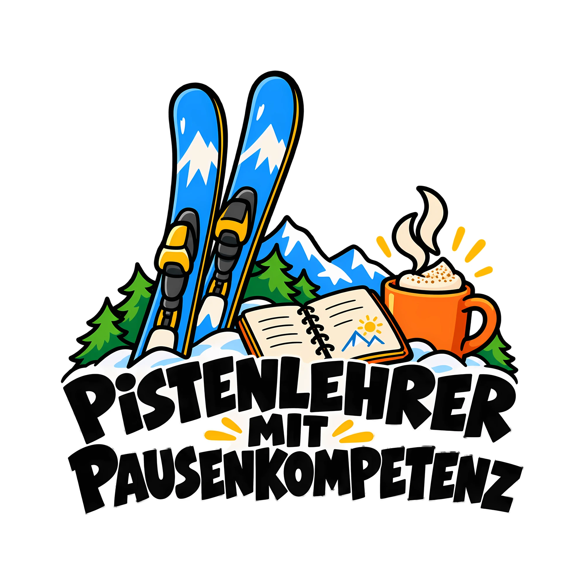 Bügelbild PISTENLEHRER MIT PAUSENKOMPETENZ als Grafik auf weißem Hintergrund (BB011928)