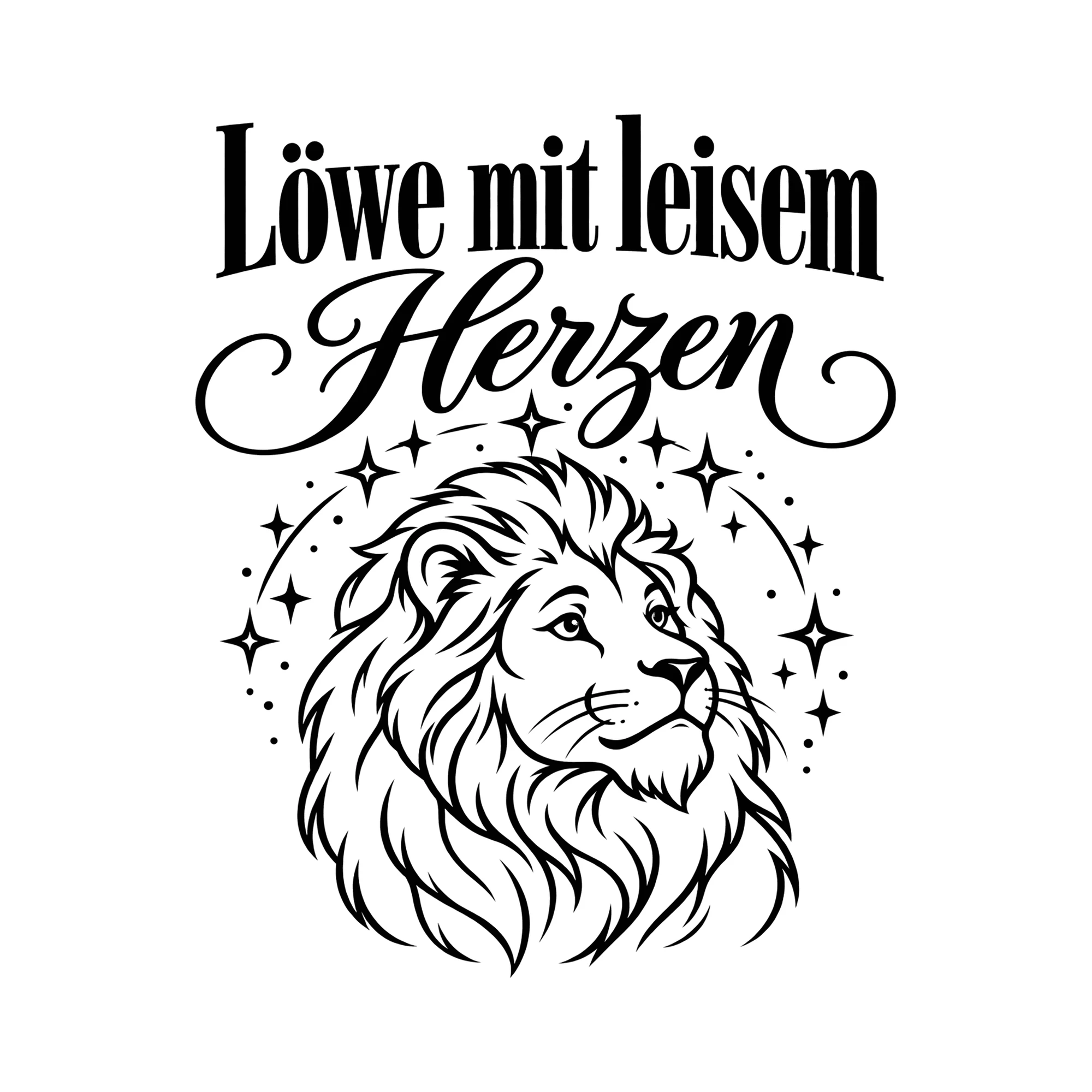 Bügelbild Löwe mit leisem Herzen als Grafik auf weißem Hintergrund (BB013512)