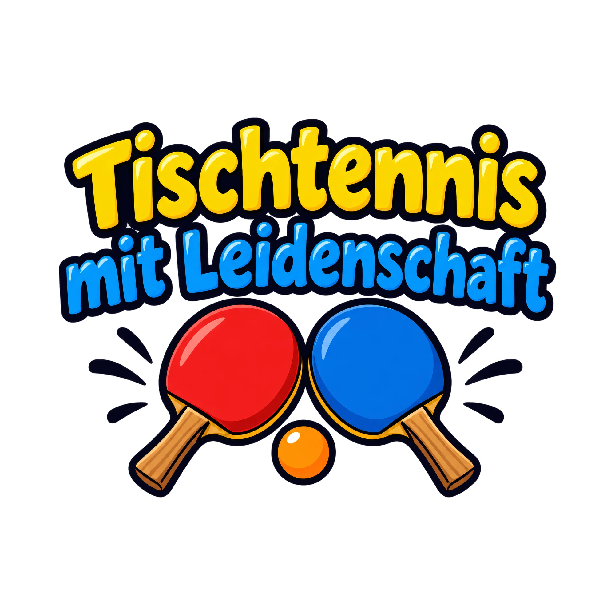 Bügelbild Tischtennis mit Leidenschaft als Grafik auf weißem Hintergrund (BB018466)