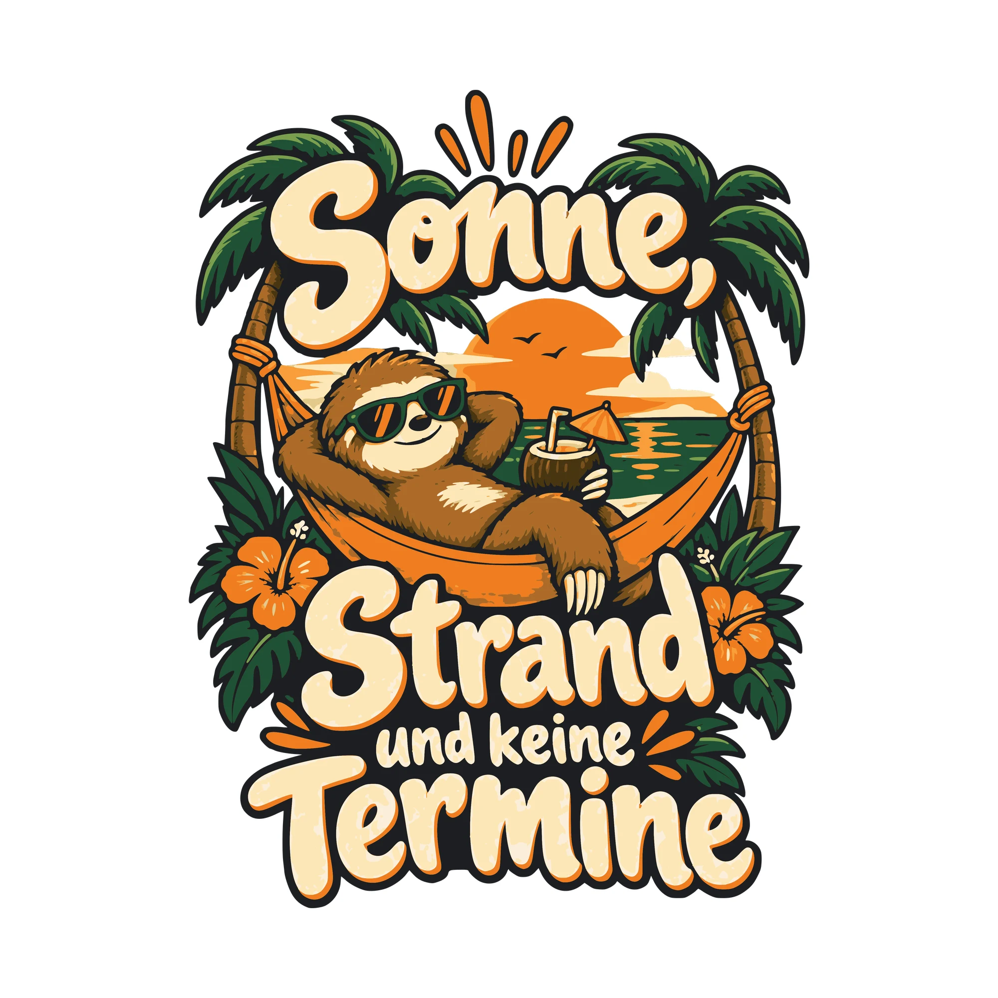 Bügelbild Sonne, Strand und keine Termine als Grafik auf weißem Hintergrund (BB011075)