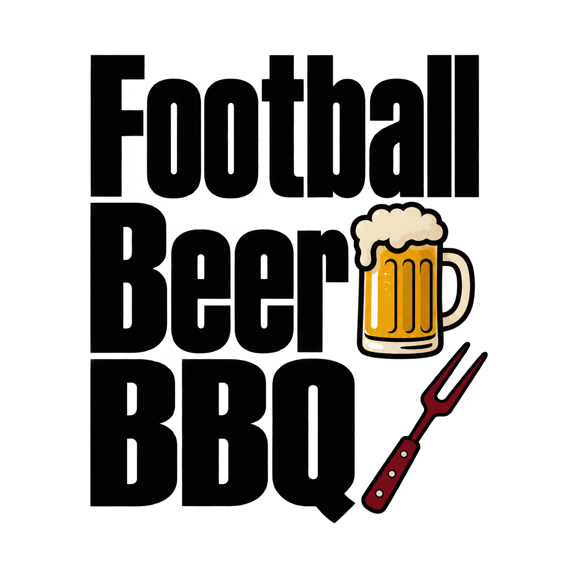 Bügelbild Football Beer BBQ, Party Shirt Spruch als Grafik auf weißem Hintergrund (BB014999)