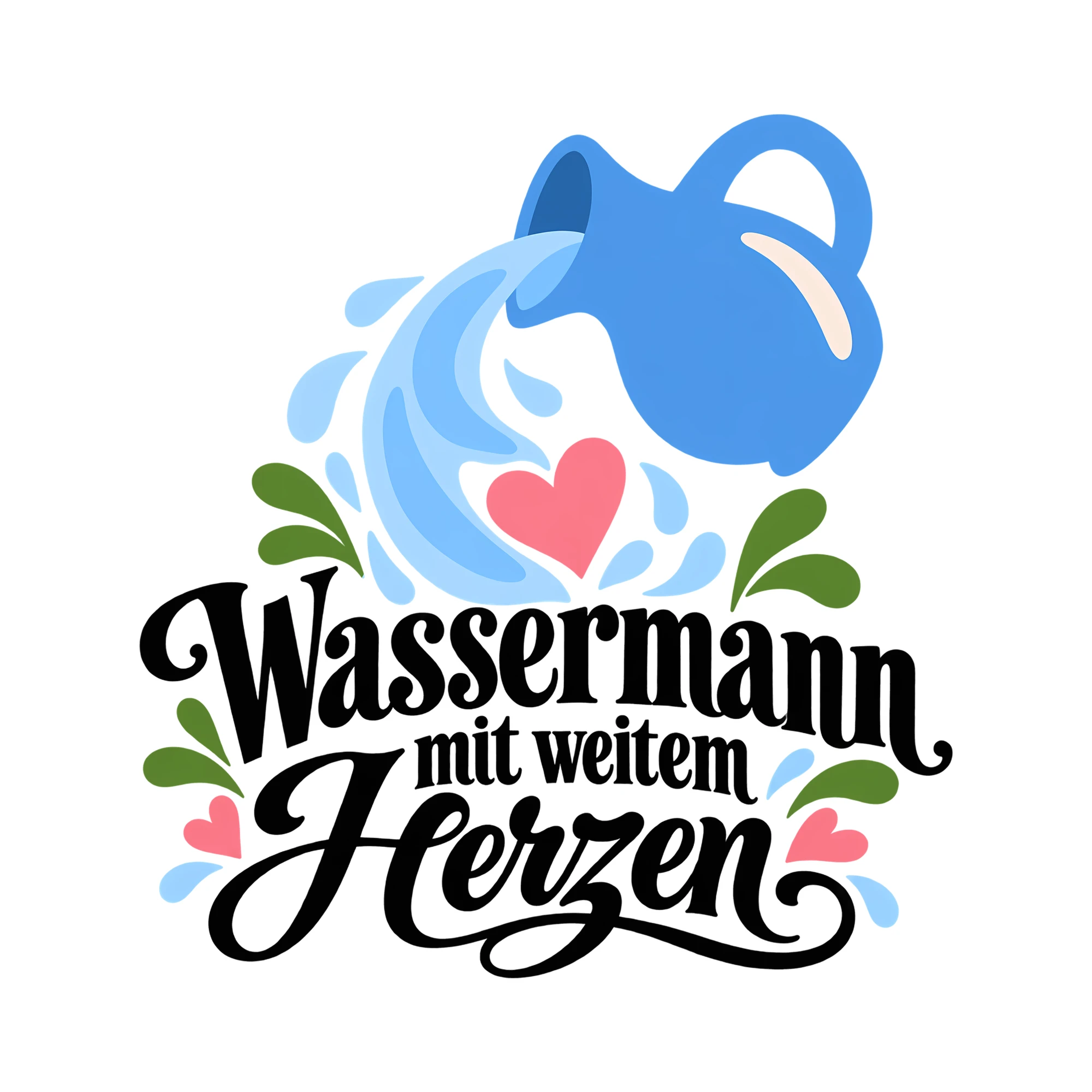 Bügelbild Wassermann mit weitem Herzen als Grafik auf weißem Hintergrund (BB013477)