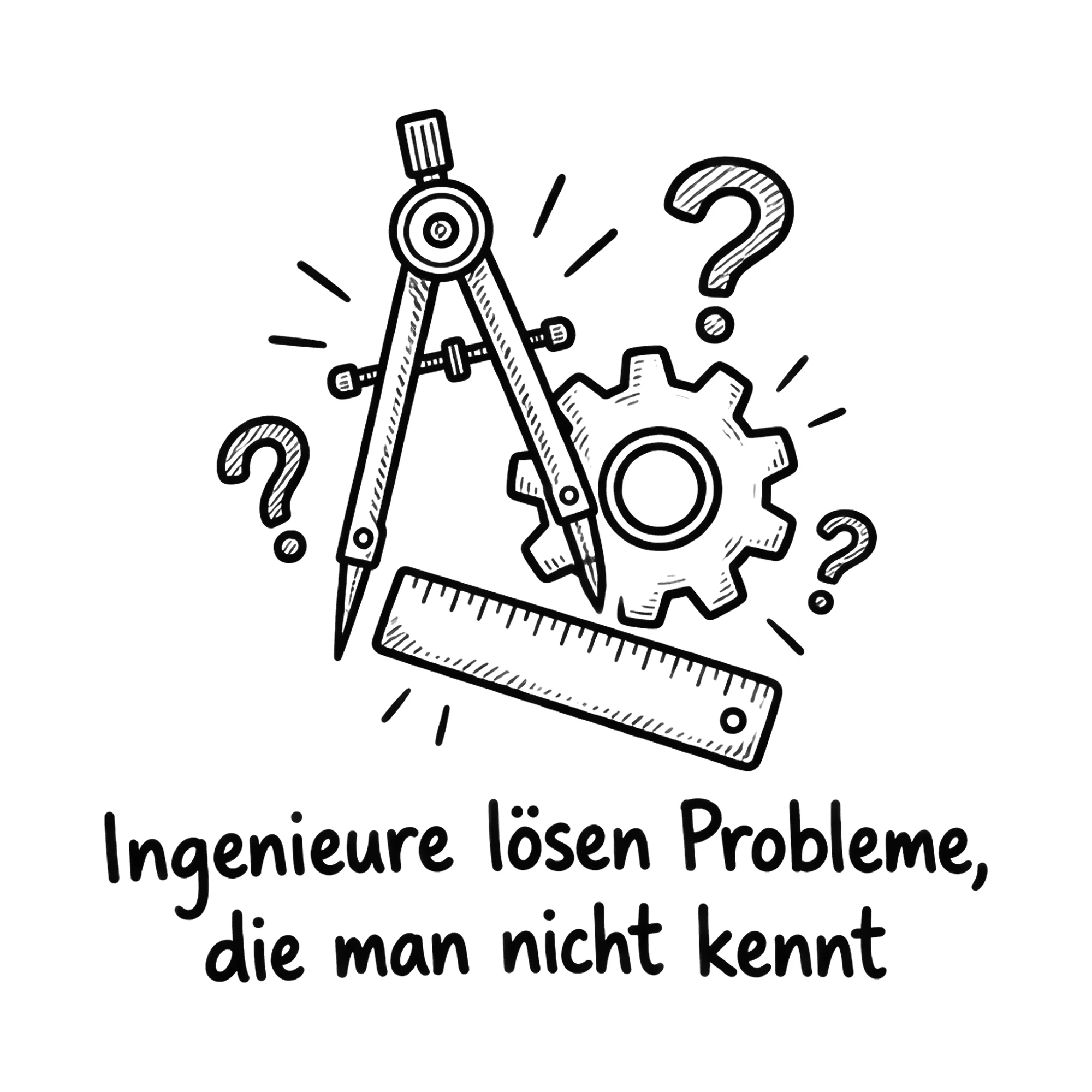 Bügelbild Ingenieure lösen Probleme, die man nicht kennt, Beruf Shirt Spruch als Grafik auf weißem Hintergrund (BB016653)