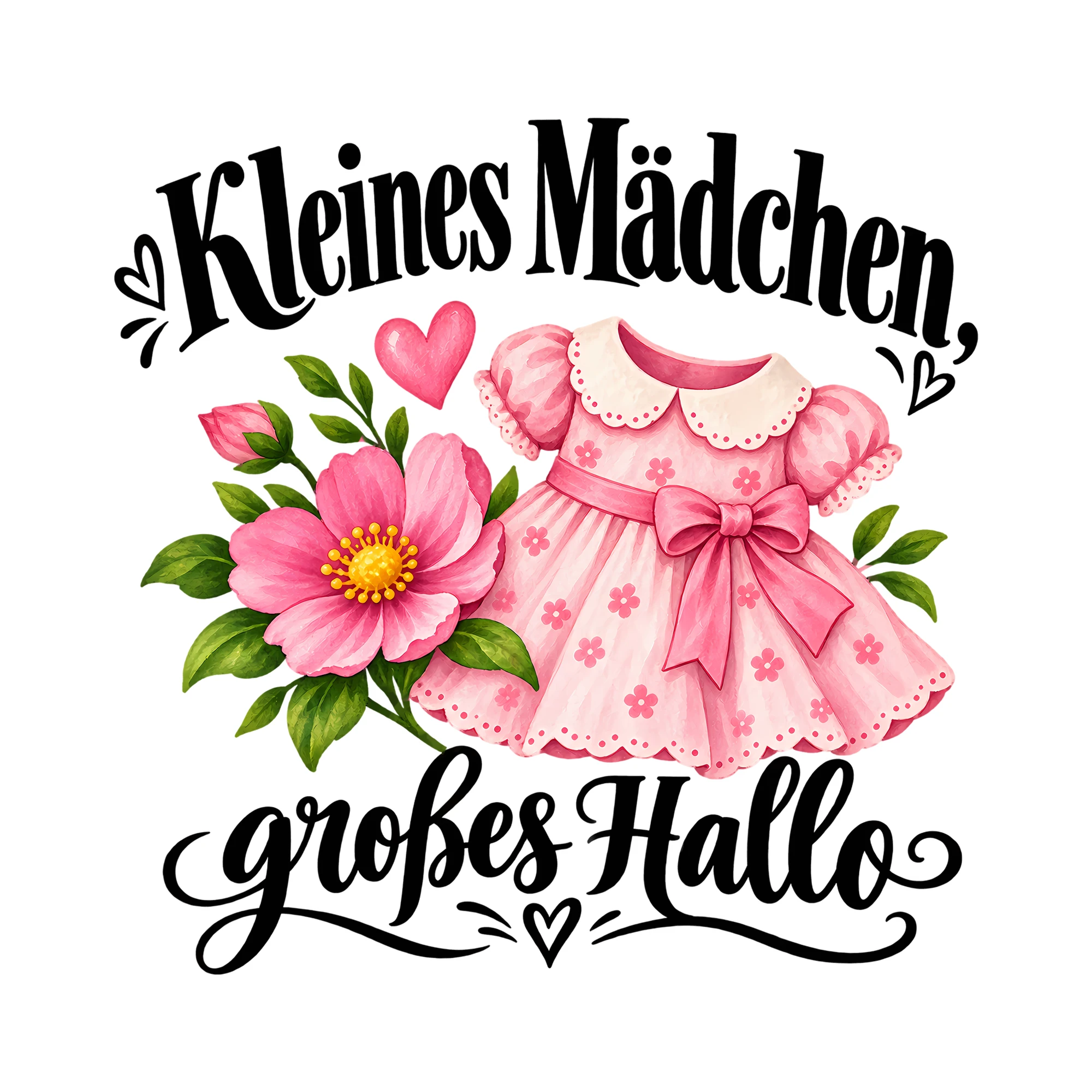 Bügelbild Kleines Mädchen, großes Hallo als Grafik auf weißem Hintergrund (BB014418)