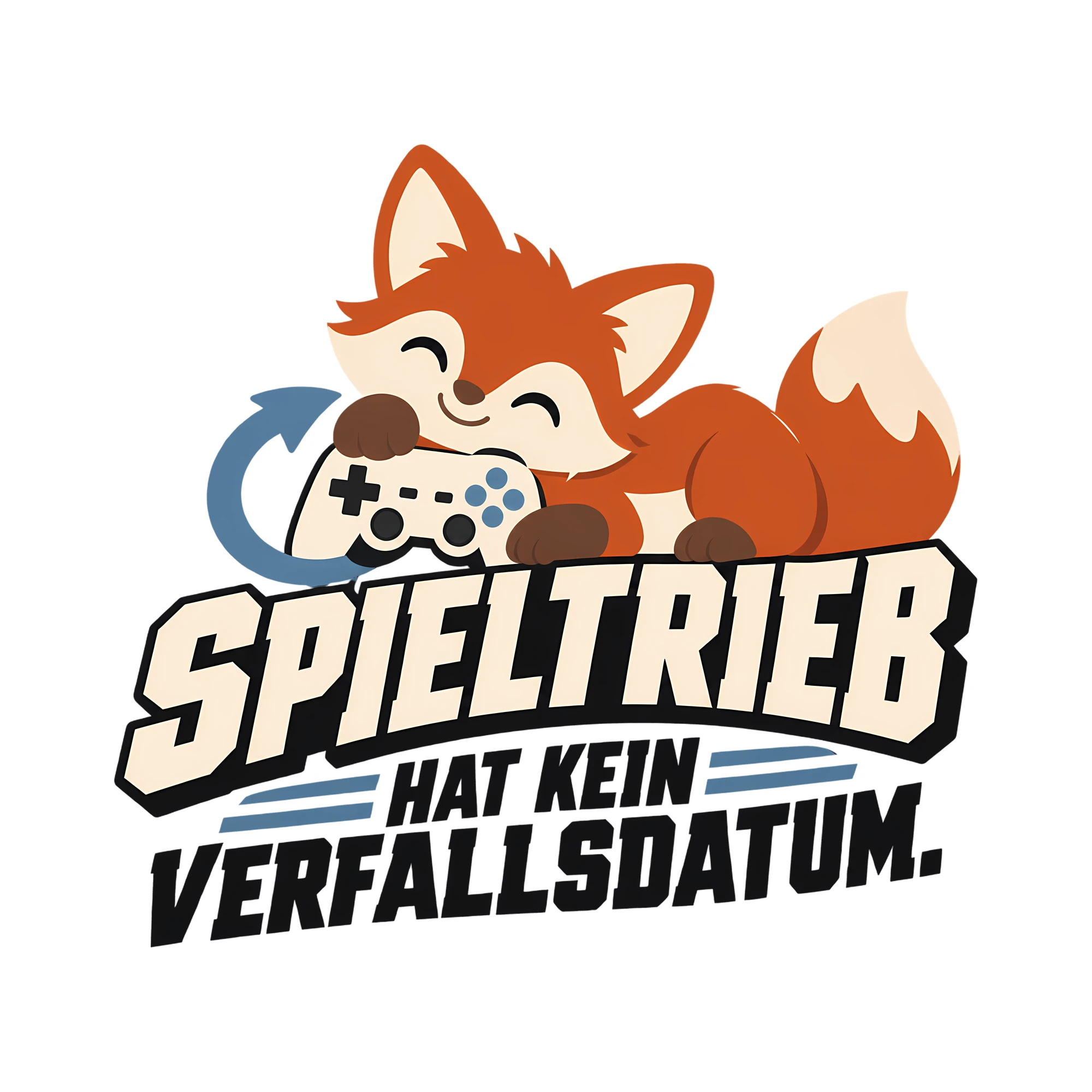 Bügelbild SPIELTRIEB HAT KEIN VERFALLSDATUM. als Grafik auf weißem Hintergrund (BB014034)