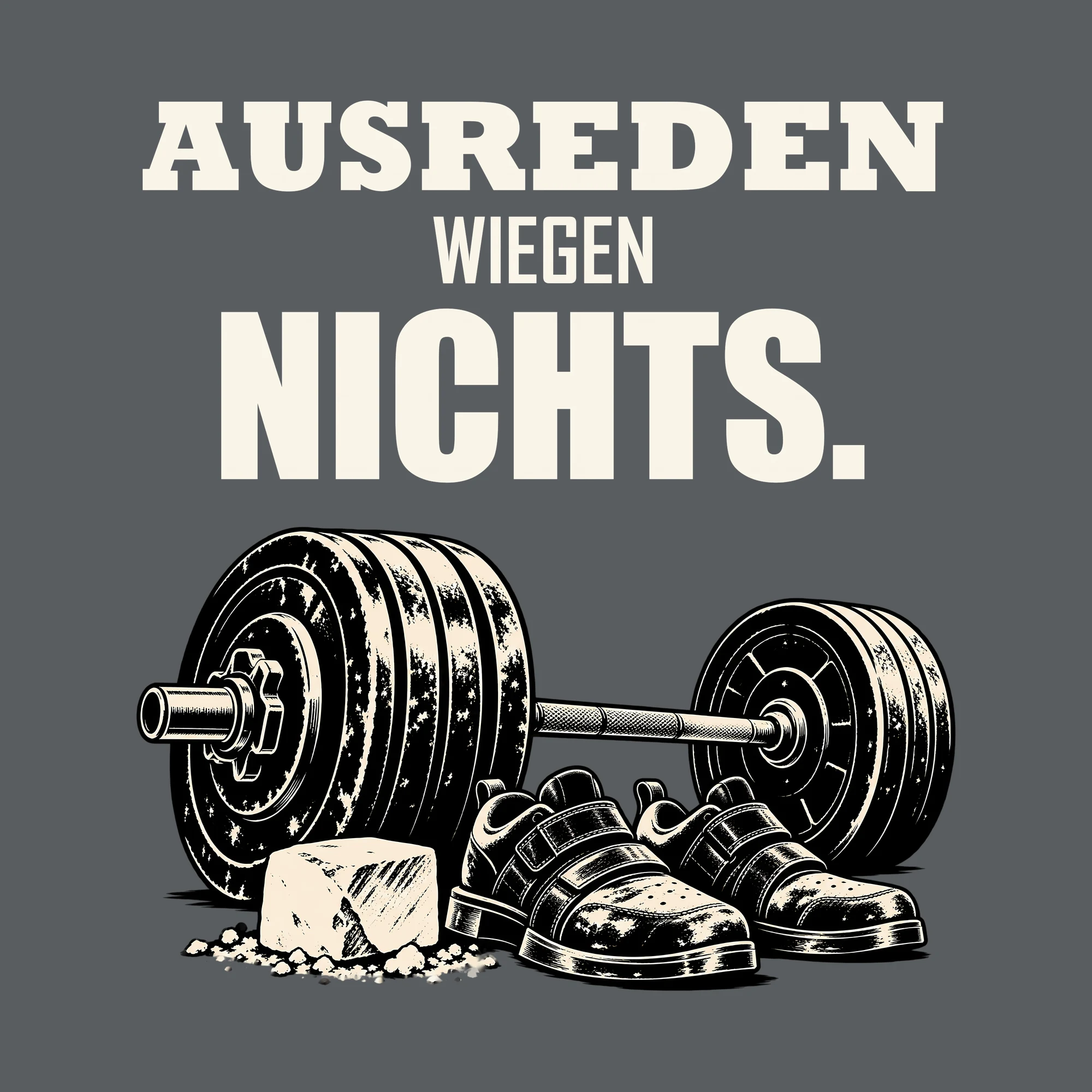 Bügelbild AUSREDEN WIEGEN NICHTS. als Grafik auf dunklem Hintergrund (BB013724)