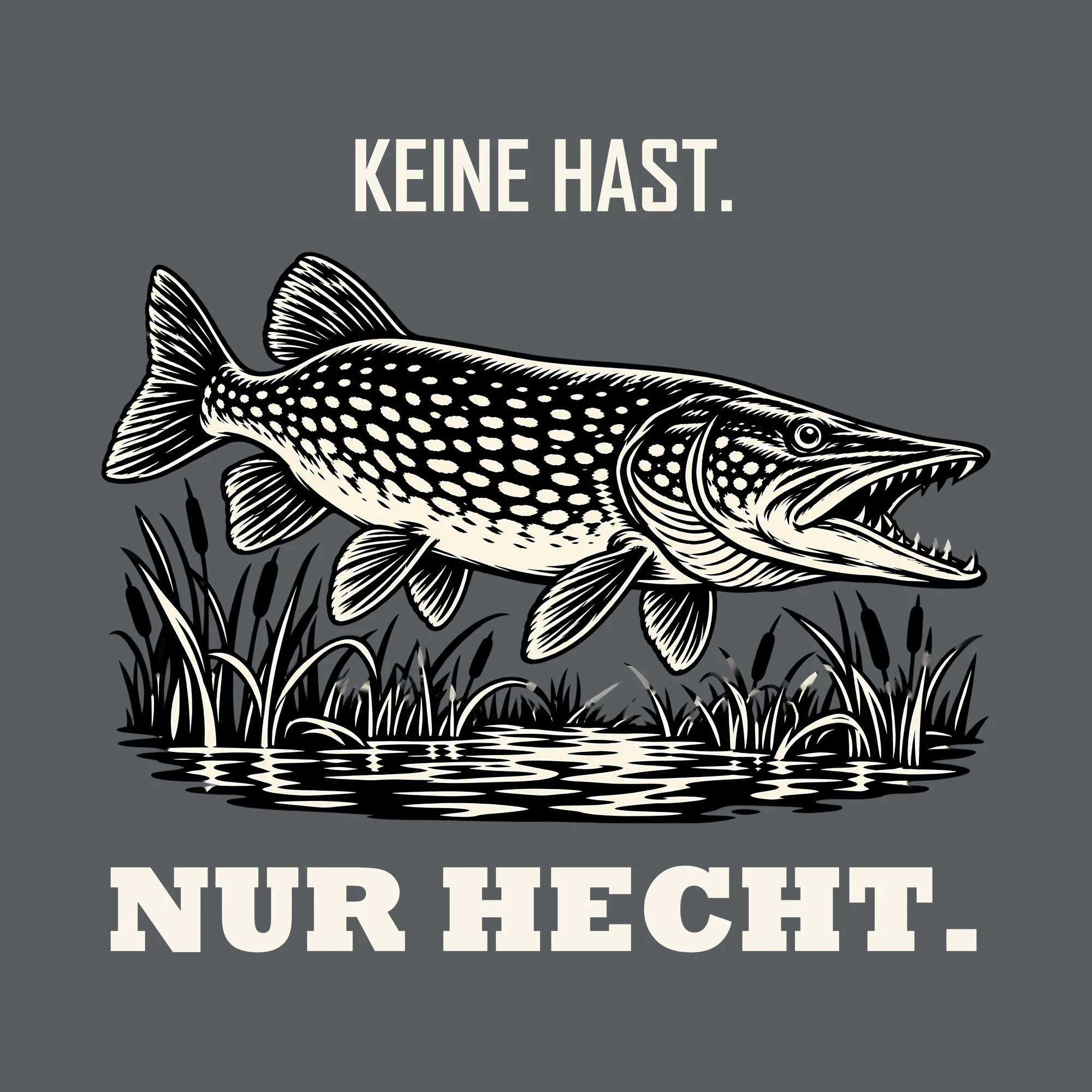 Bügelbild KEINE HAST. NUR HECHT. als Grafik auf dunklem Hintergrund (BB012779)