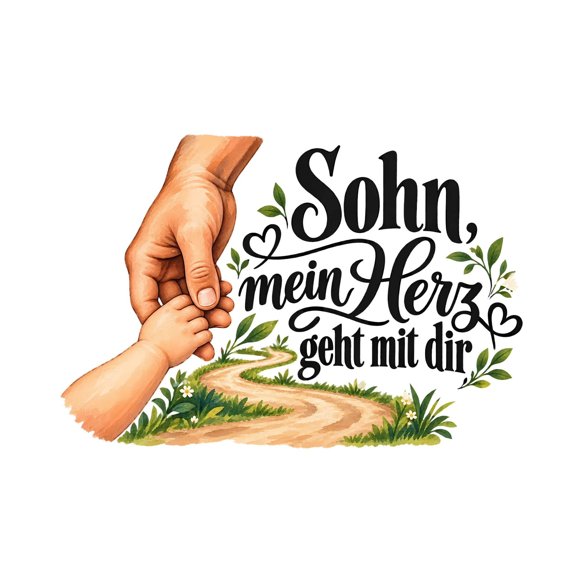 Bügelbild Sohn, mein Herz geht mit dir als Grafik auf weißem Hintergrund (BB012428)