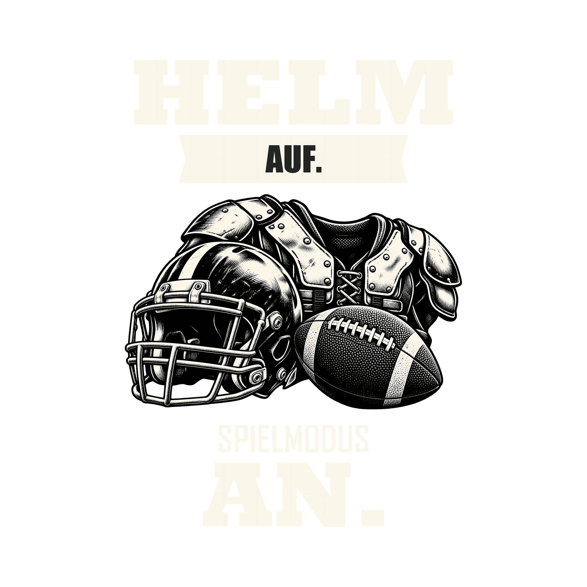 Bügelbild HELM AUF. SPIELMODUS AN. als Grafik auf weißem Hintergrund (BB013703)