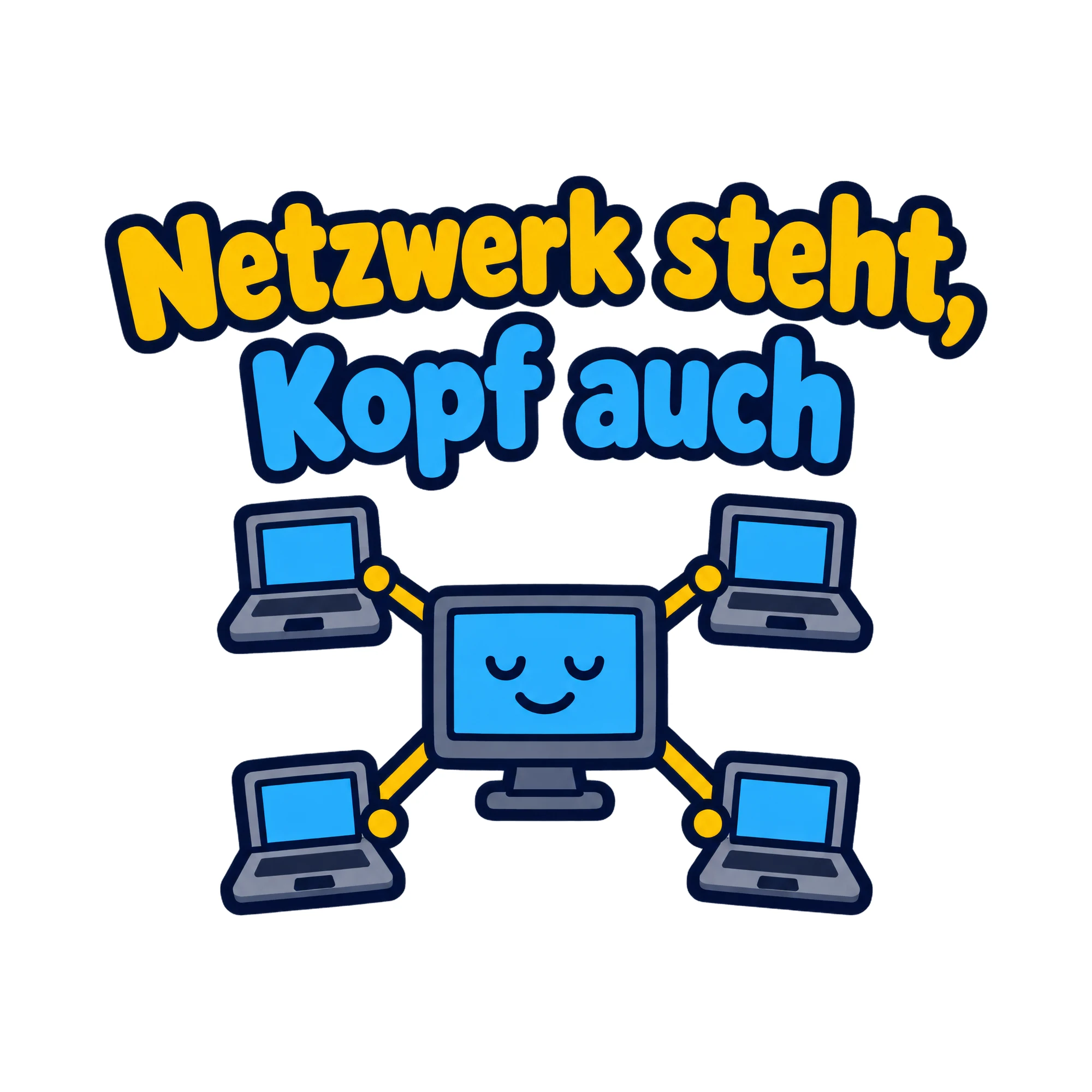 Bügelbild Netzwerk steht, Kopf auch als Grafik auf weißem Hintergrund (BB020363)