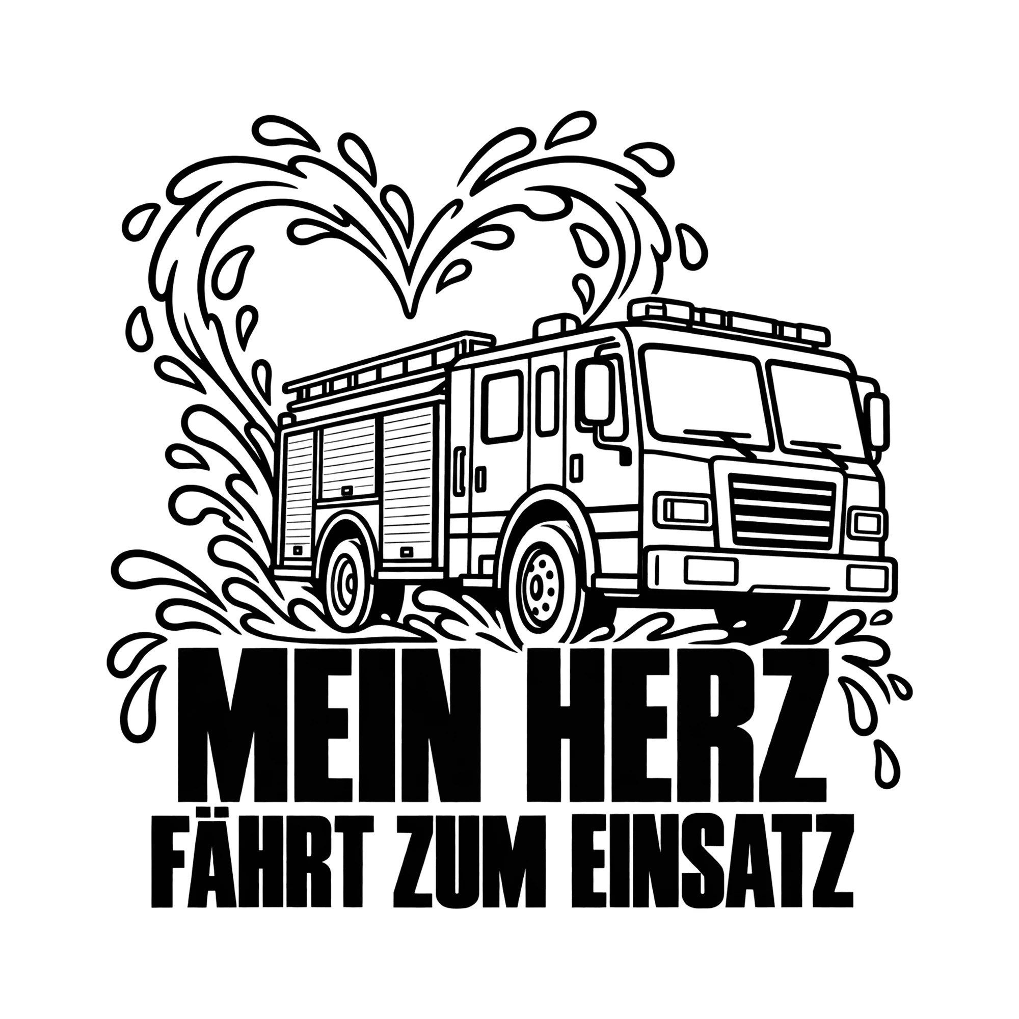 Bügelbild MEIN HERZ FÄHRT ZUM EINSATZ als Grafik auf weißem Hintergrund (BB011653)