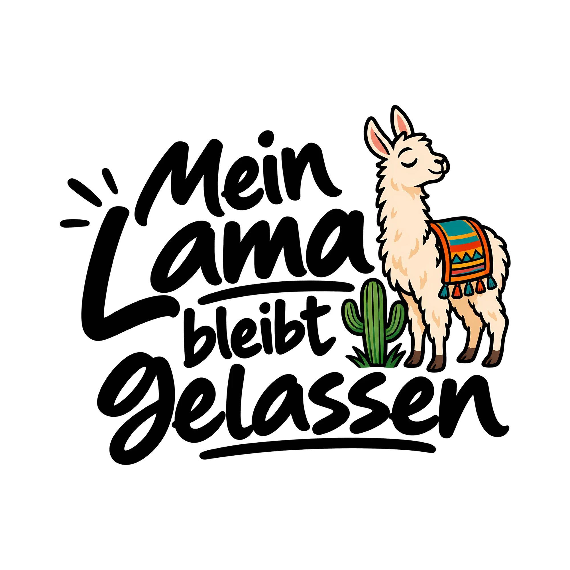 Bügelbild Mein Lama bleibt gelassen als Grafik auf weißem Hintergrund (BB013629)