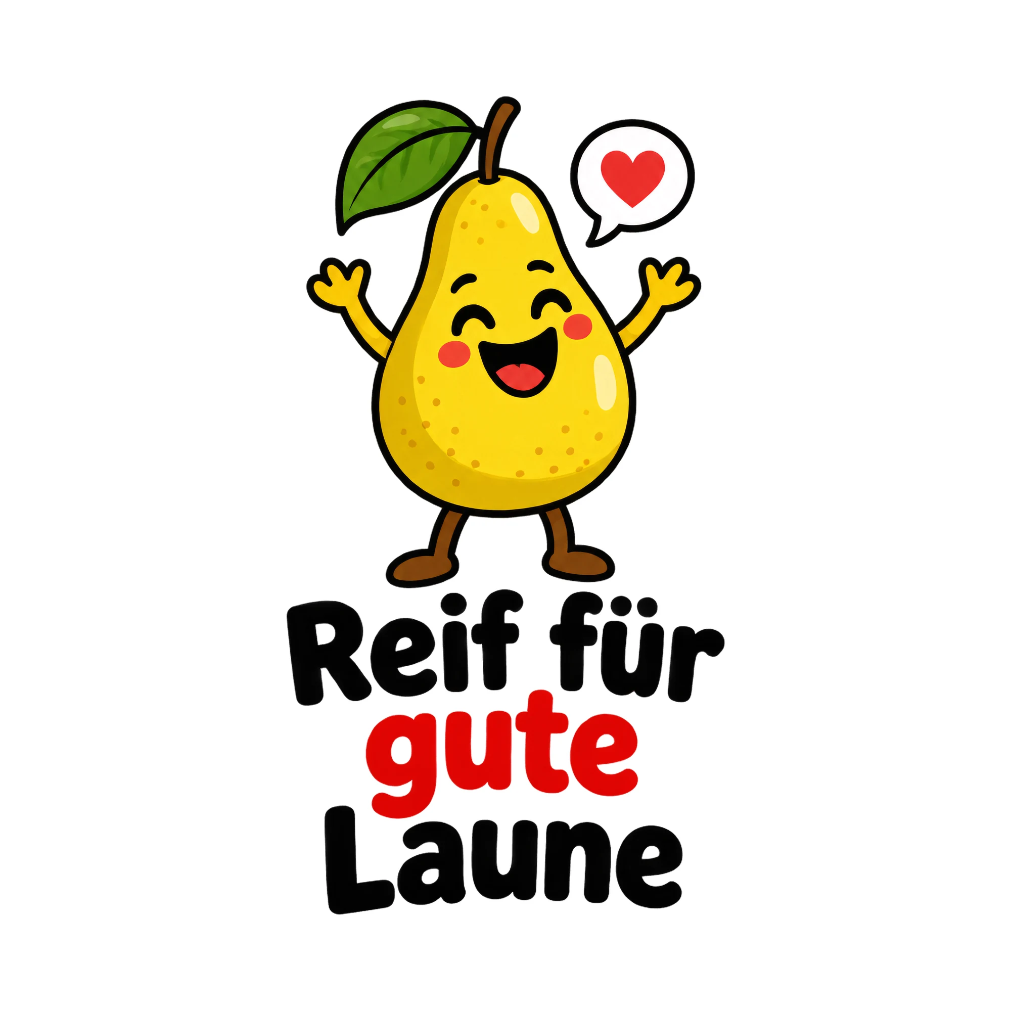 Bügelbild Birne macht glücklich als Grafik auf weißem Hintergrund (BB014082)