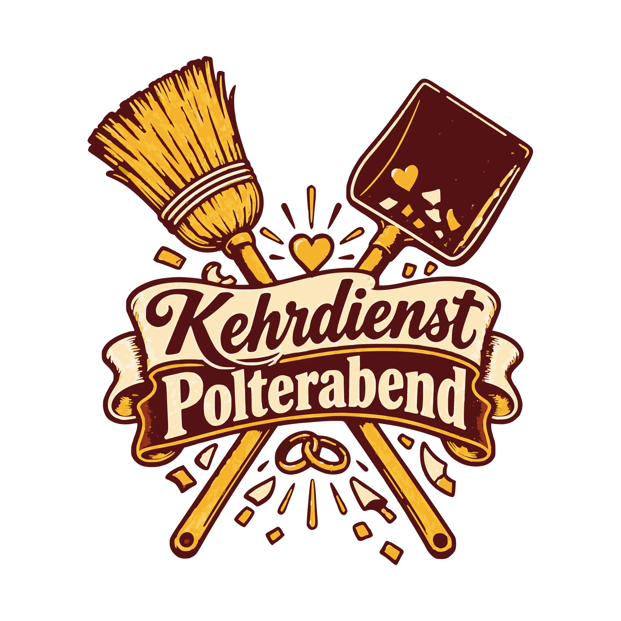 Bügelbild Kehrdienst Polterabend als Grafik auf weißem Hintergrund (BB011298)