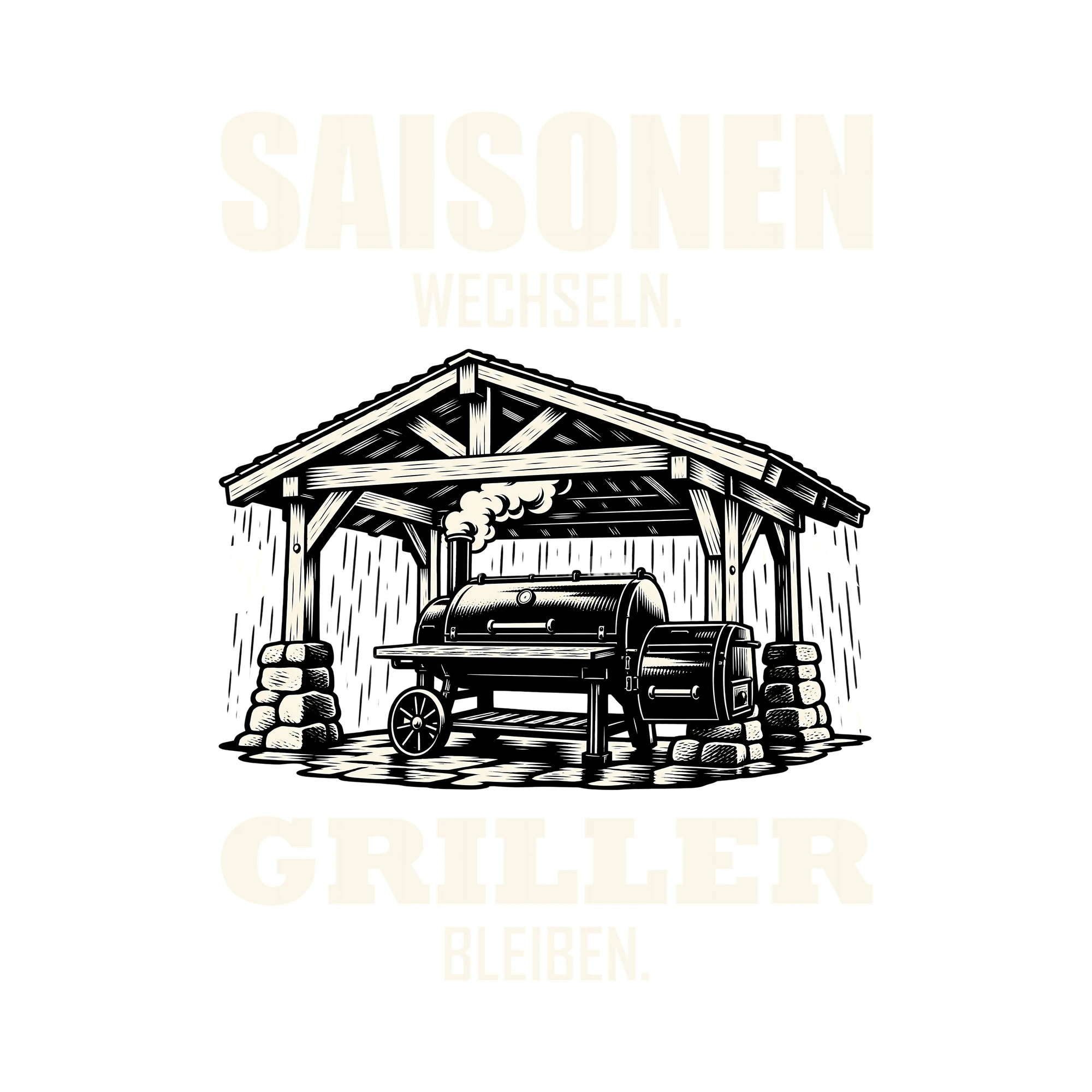 Bügelbild SAISONEN WECHSELN. GRILLER BLEIBEN. als Grafik auf weißem Hintergrund (BB012055)