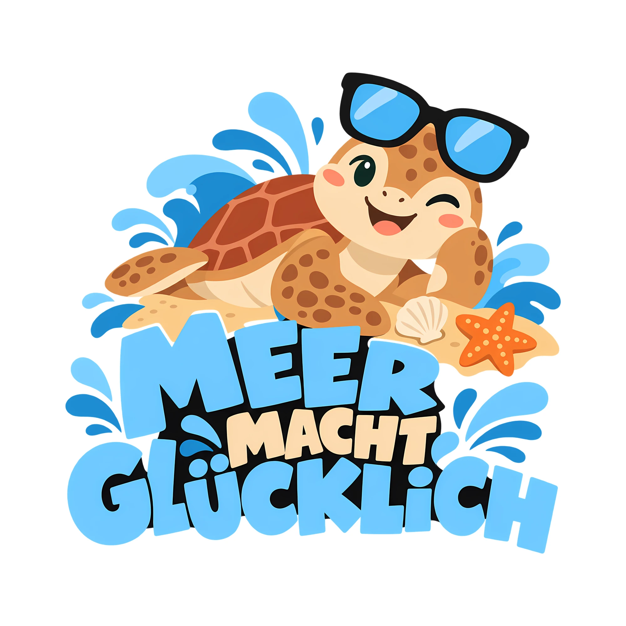 Bügelbild Meer macht glücklich als Grafik auf weißem Hintergrund (BB013226)