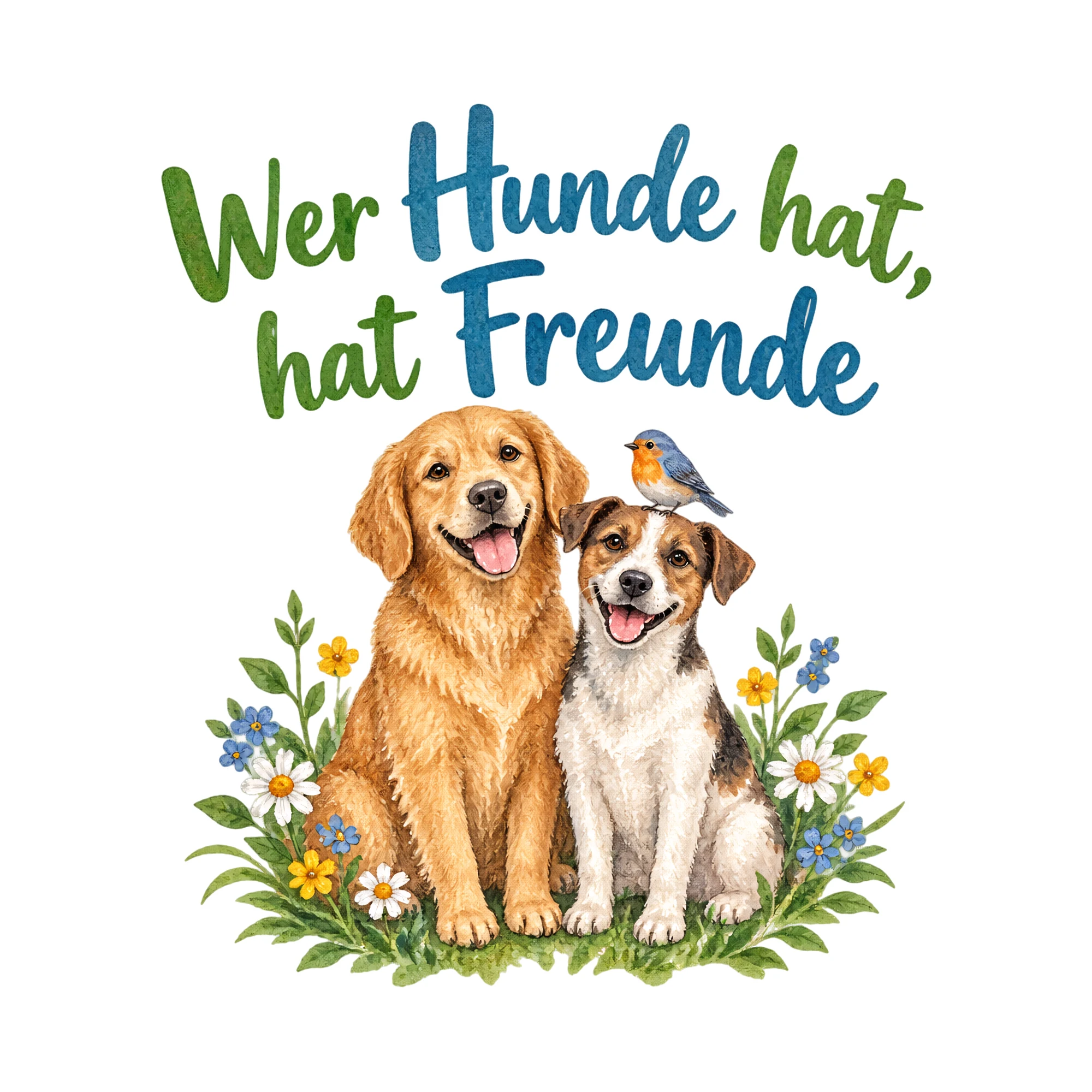 Bügelbild Wer Hunde hat, hat Freunde als Grafik auf weißem Hintergrund (BB019751)