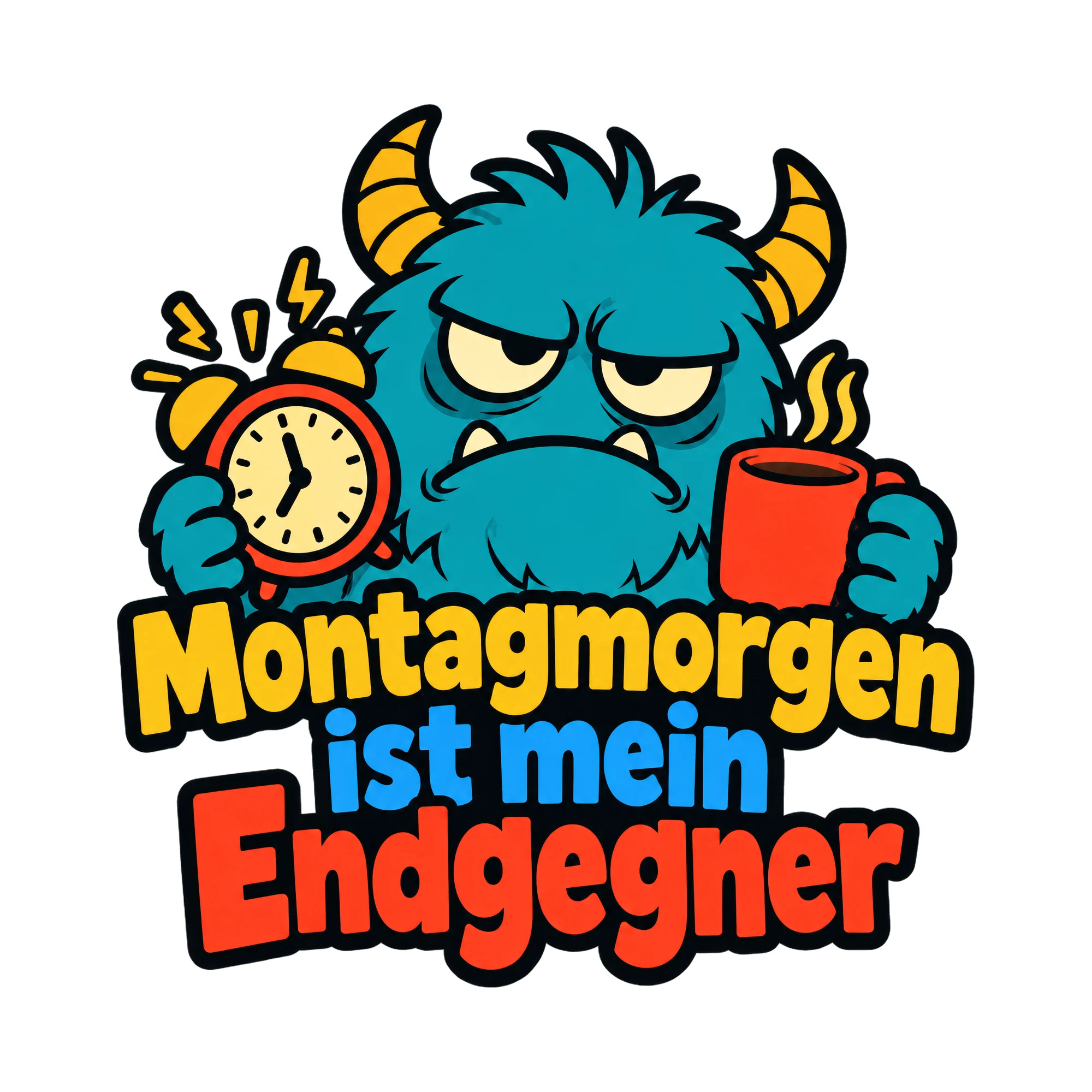 Bügelbild Montagmorgen ist mein Endgegner als Grafik auf weißem Hintergrund (BB018596)