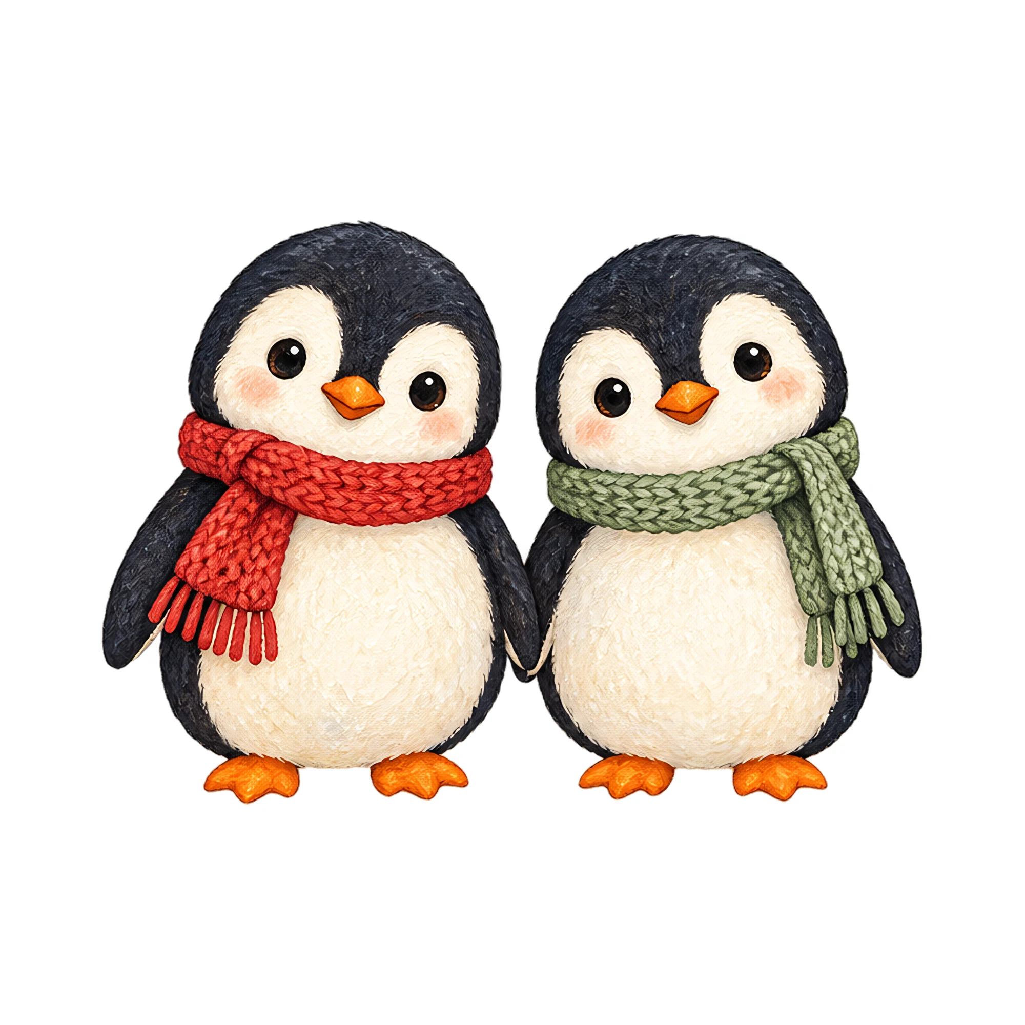 Bügelbild Zwei Pinguine mit Schals, Weihnachten Shirt Motiv als Grafik auf weißem Hintergrund (BB017566)