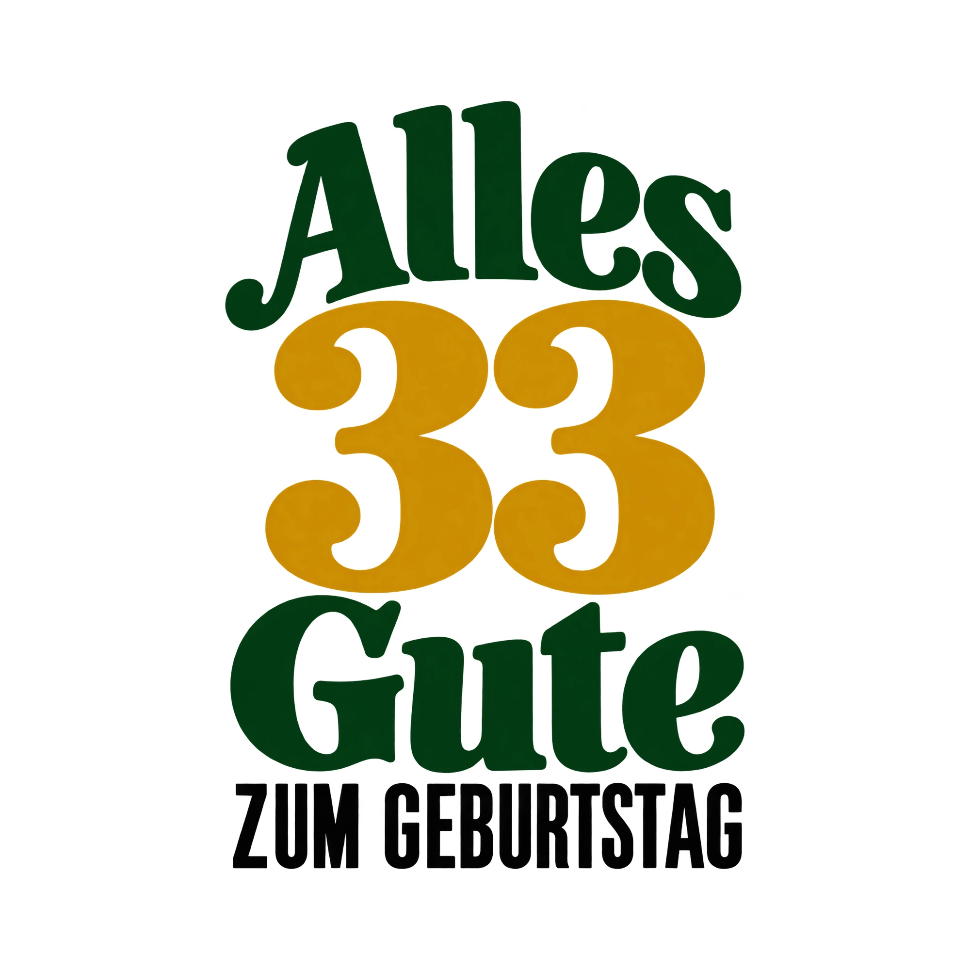 Bügelbild „Alles 33 Gute zum Geburtstag“, Geburtstagsshirt Spruch als Grafik auf weißem Hintergrund (BB015222)