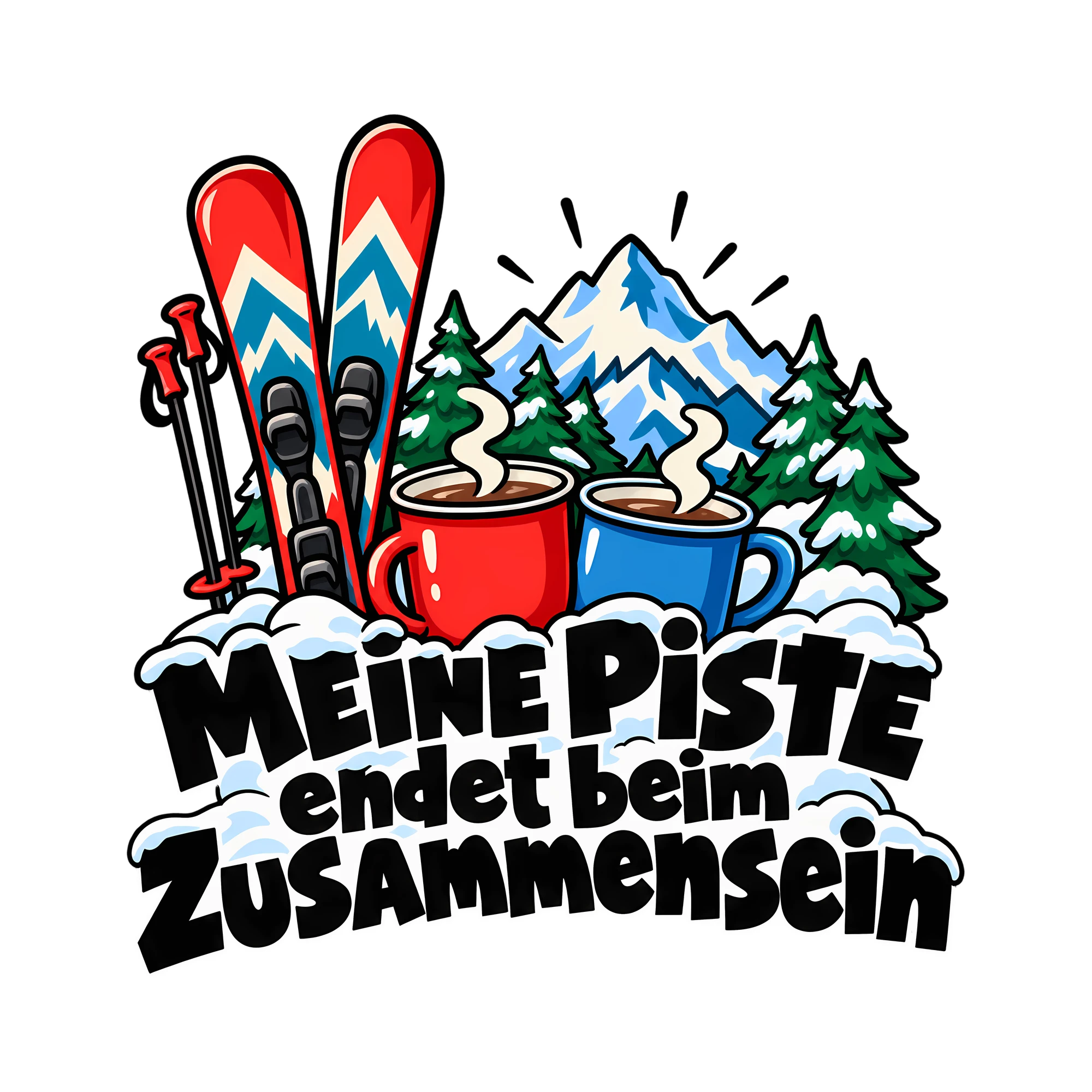 Bügelbild MEINE PISTE endet beim ZUSAMMENSEIN als Grafik auf weißem Hintergrund (BB012001)