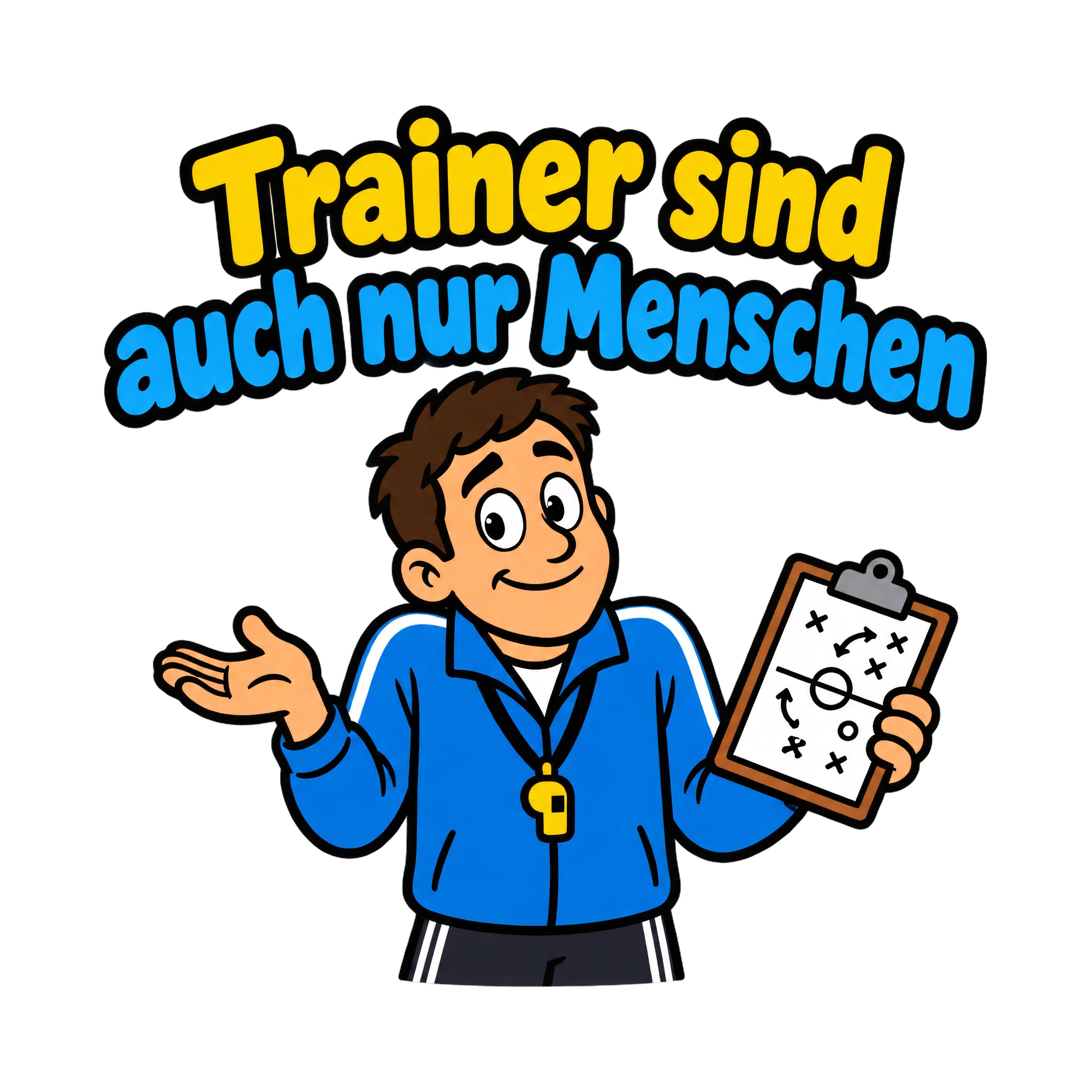 Bügelbild Trainer sind auch nur Menschen, Vereine Shirt Spruch als Grafik auf weißem Hintergrund (BB018668)