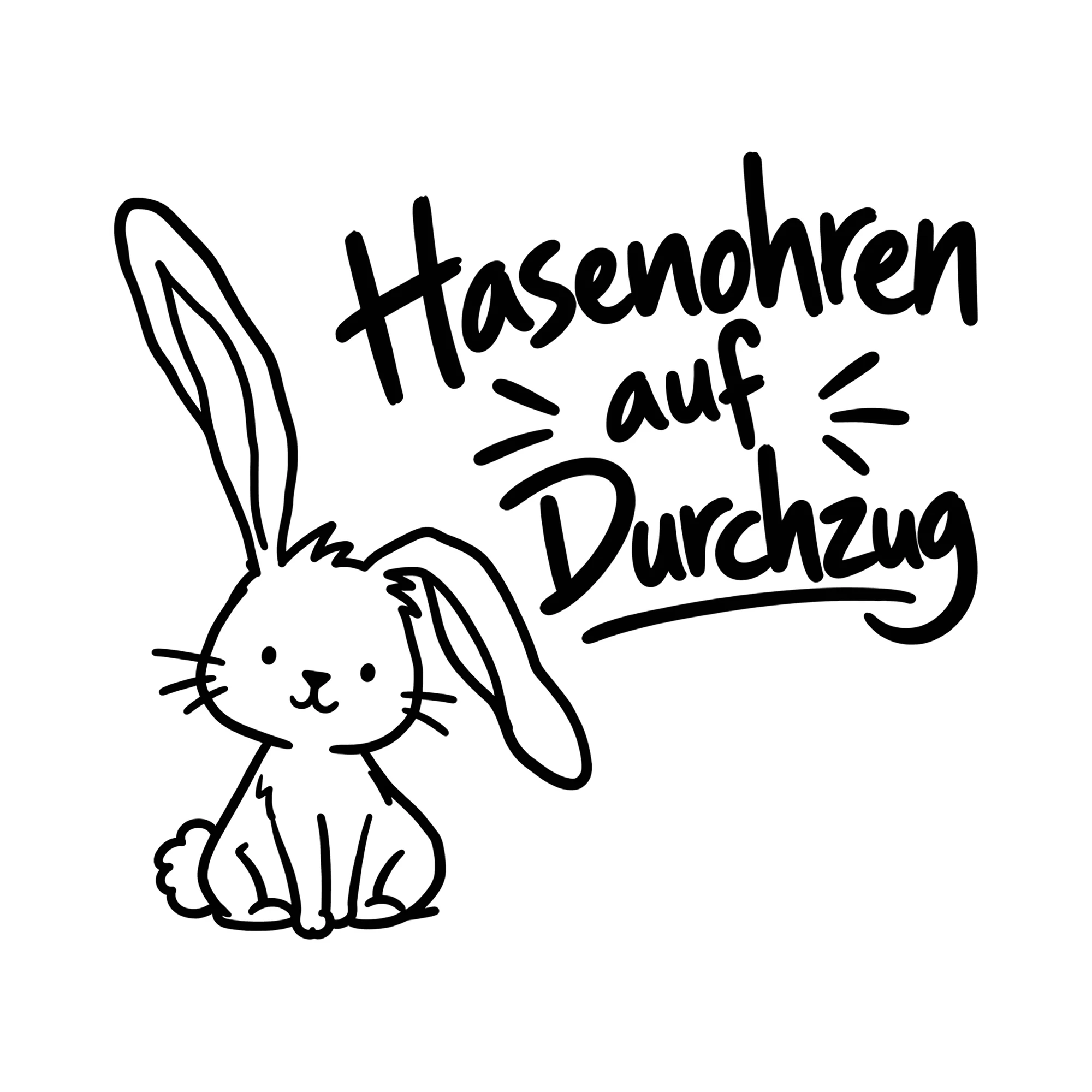 Bügelbild Hasenohren auf Durchzug als Grafik auf weißem Hintergrund (BB013348)