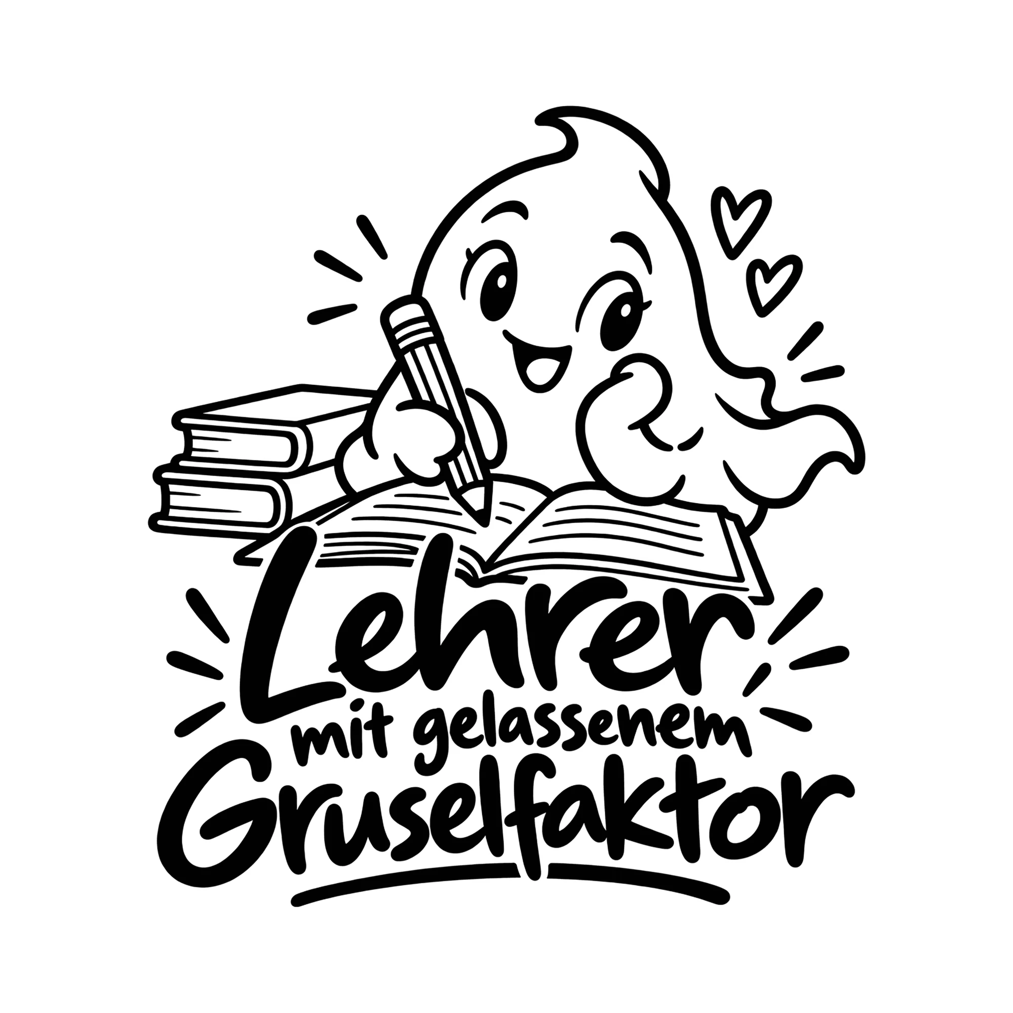 Bügelbild Lehrer mit gelassenem Gruselfaktor als Grafik auf weißem Hintergrund (BB012659)