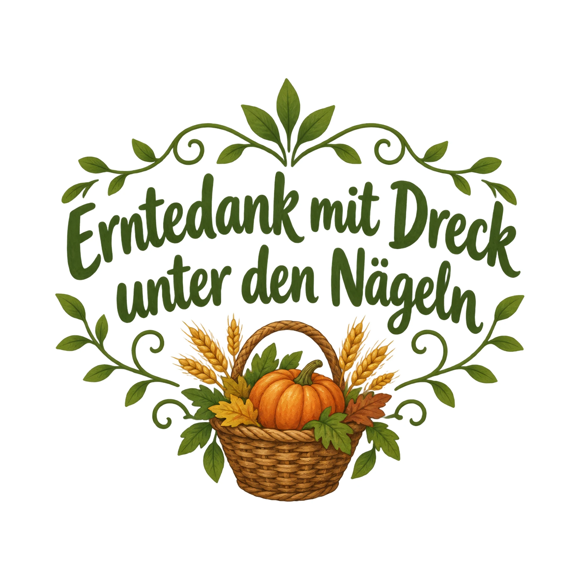 Bügelbild Erntedank mit Dreck unter den Nägeln als Grafik auf weißem Hintergrund (BB020325)