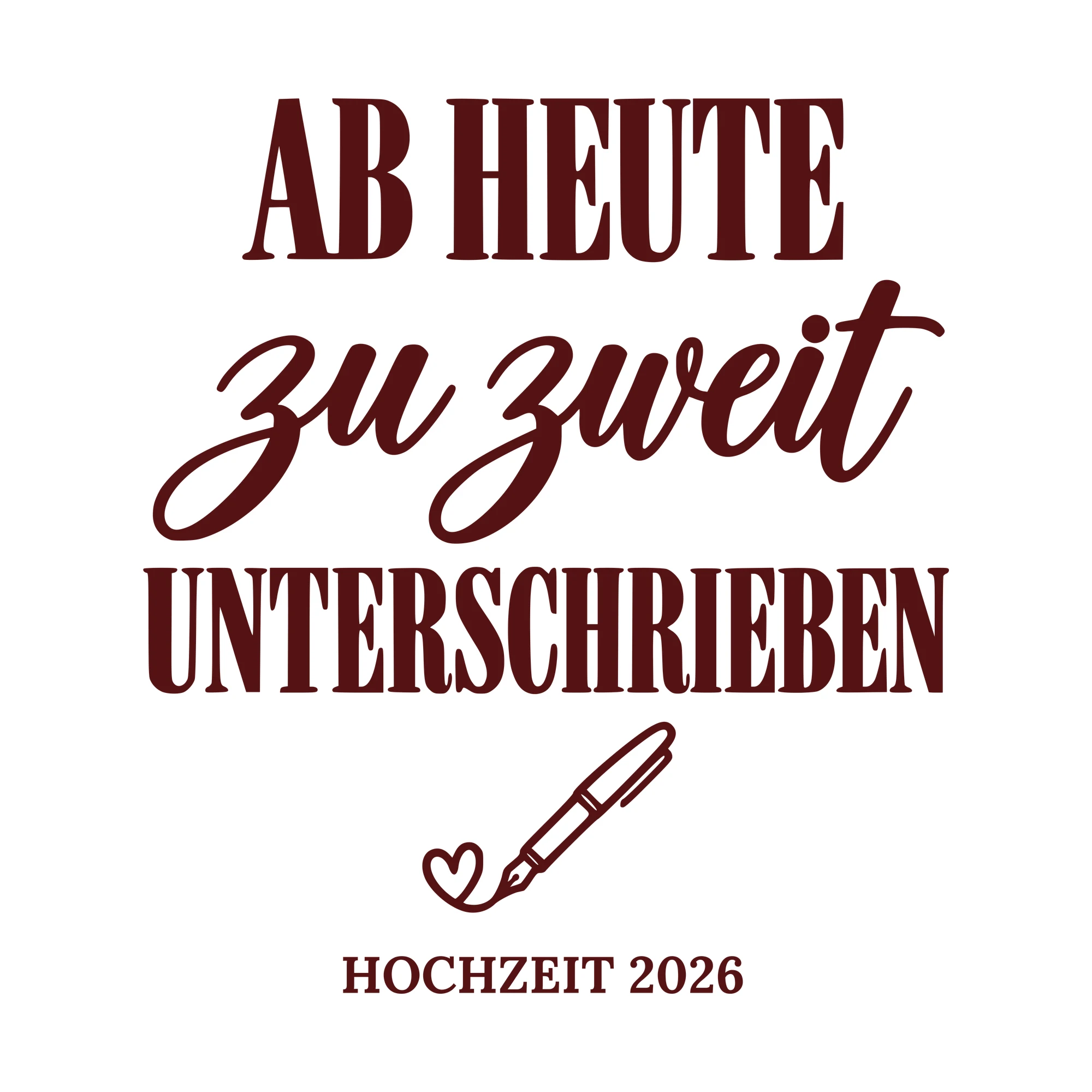 Bügelbild Ab heute zu zweit unterschrieben mit Jahr als Grafik auf weißem Hintergrund (BB010719)