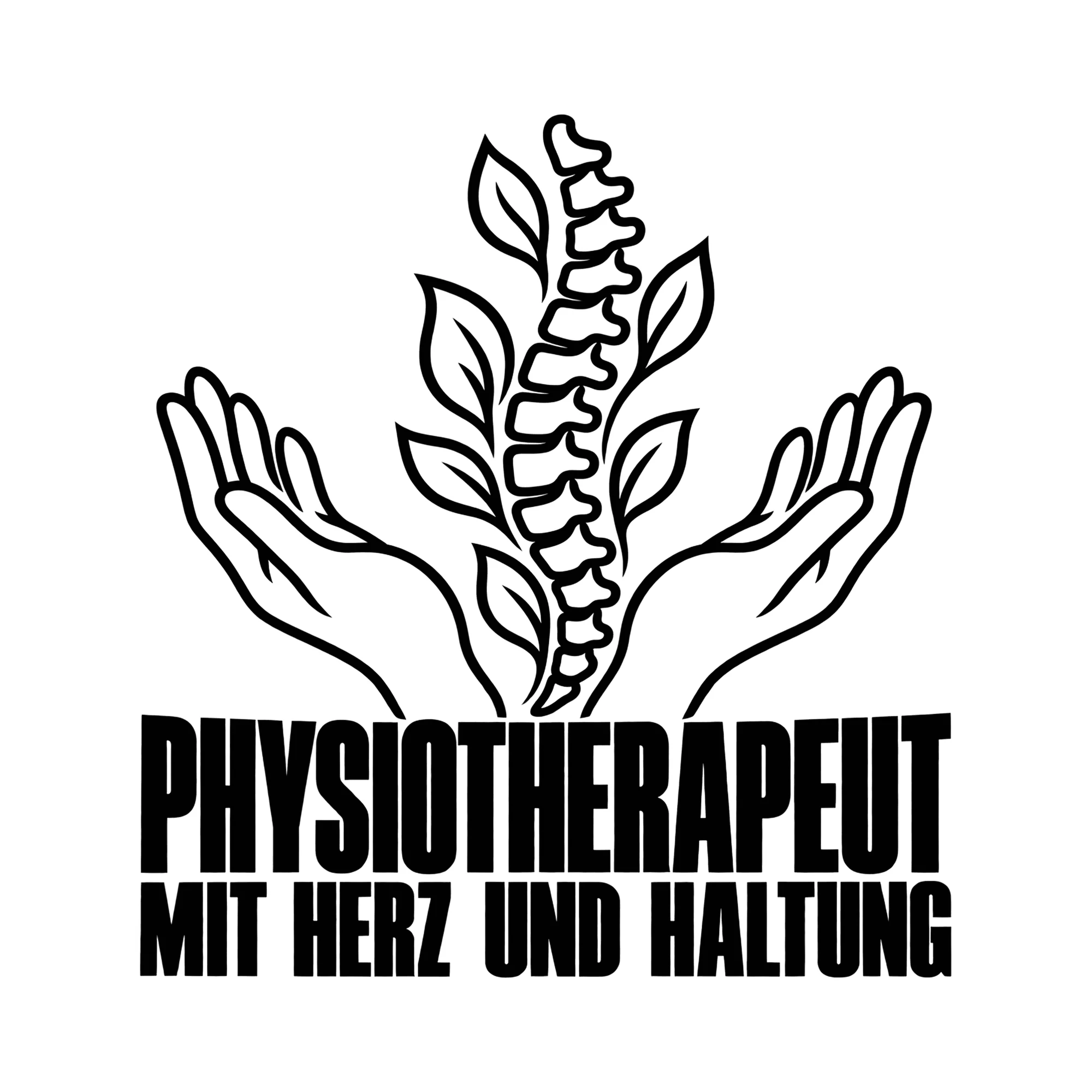 Bügelbild PHYSIOTHERAPEUT MIT HERZ UND HALTUNG als Grafik auf weißem Hintergrund (BB011762)