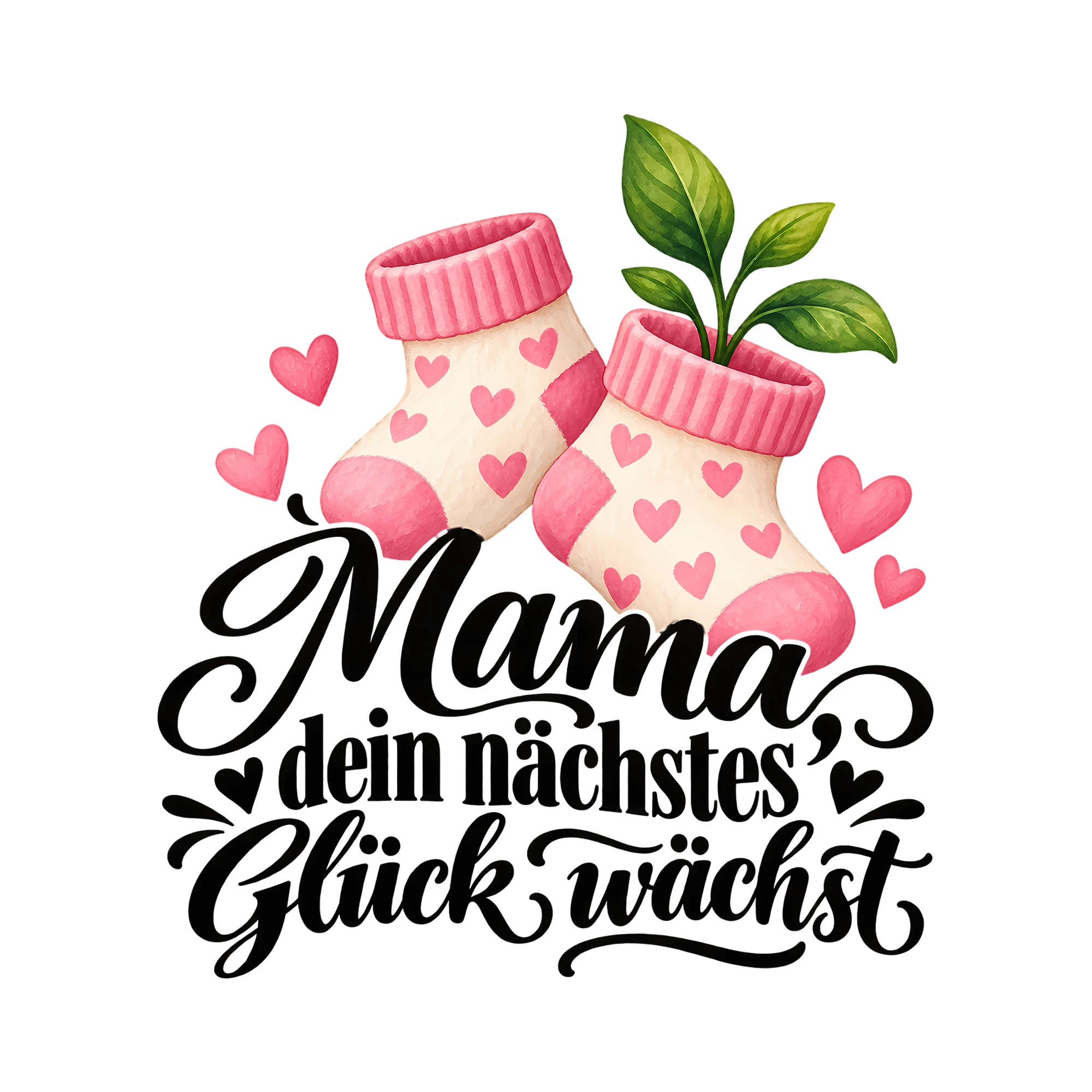 Bügelbild Mama dein nächstes Glück wächst als Grafik auf weißem Hintergrund (BB012447)
