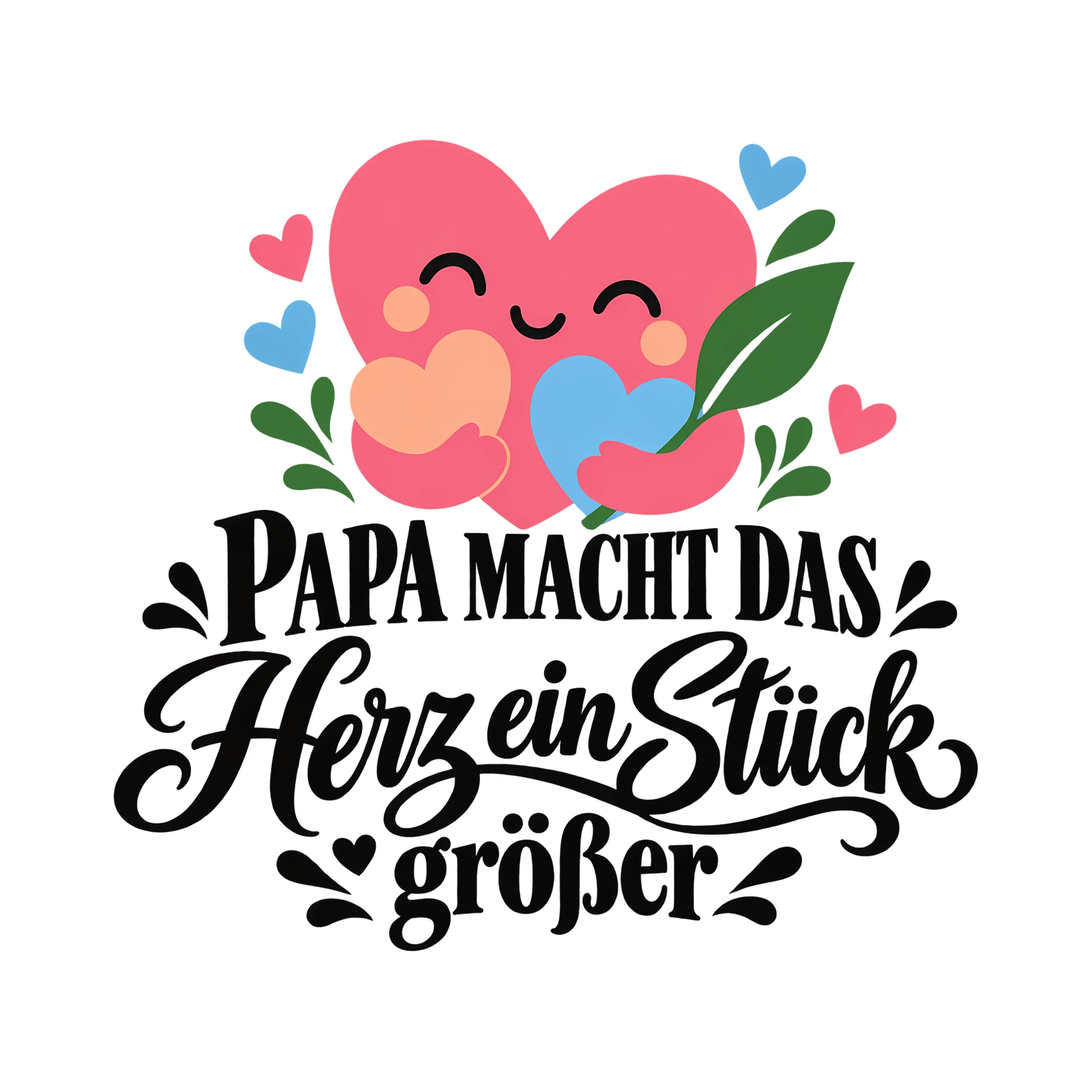 Bügelbild PAPA MACHT DAS Herz ein Stück größer als Grafik auf weißem Hintergrund (BB012404)