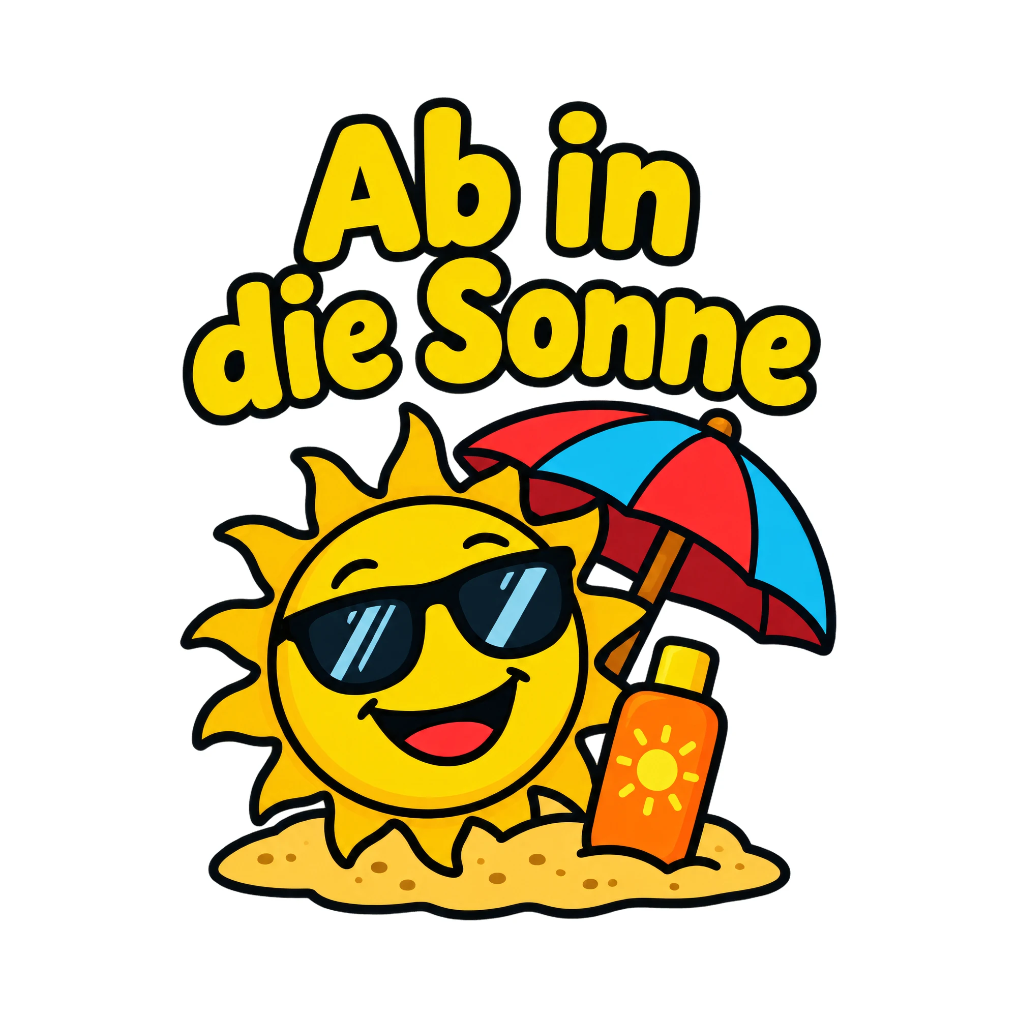Bügelbild Ab in die Sonne als Grafik auf weißem Hintergrund (BB019663)
