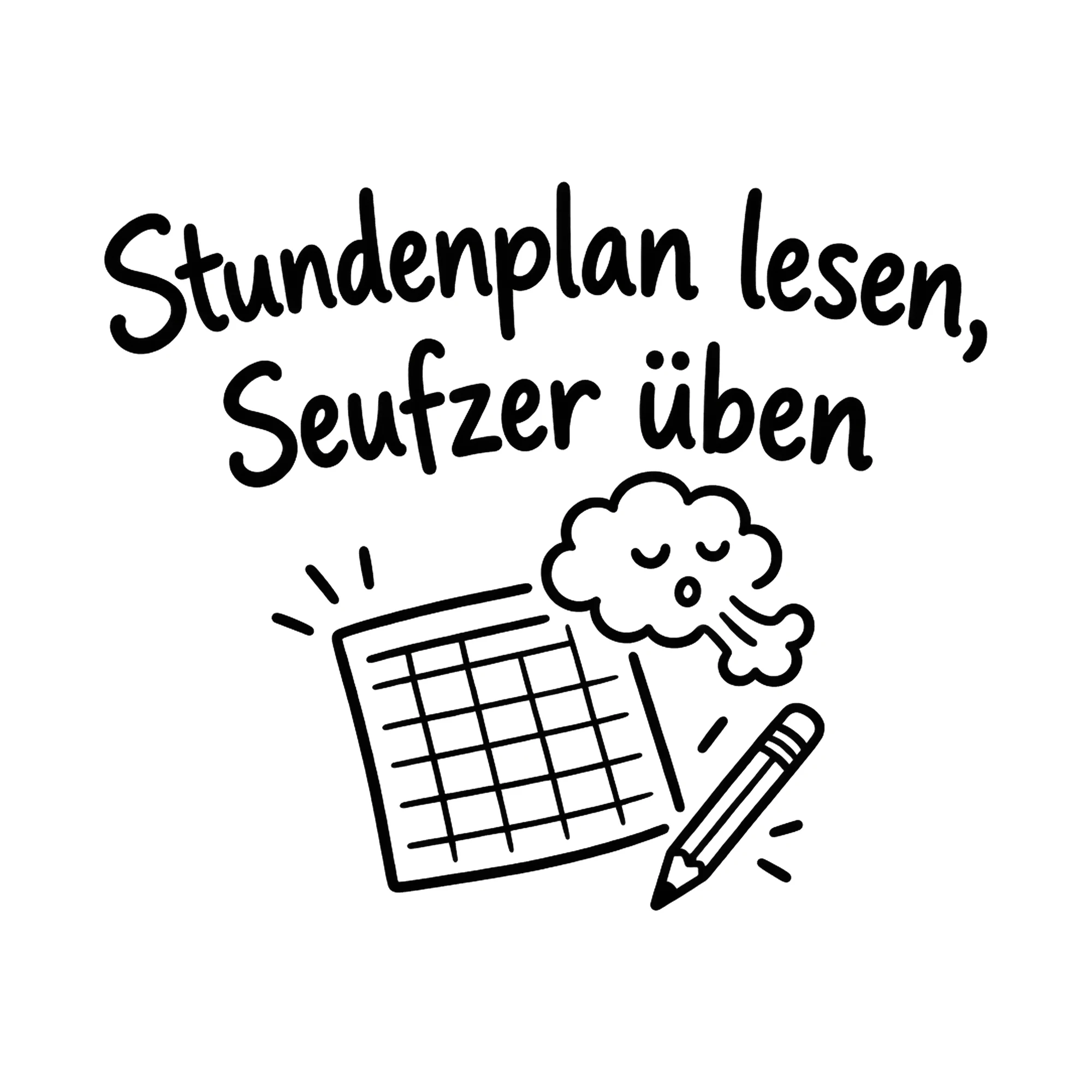 Bügelbild Stundenplan lesen, Seufzer üben, Hobby Shirt Spruch als Grafik auf weißem Hintergrund (BB020128)