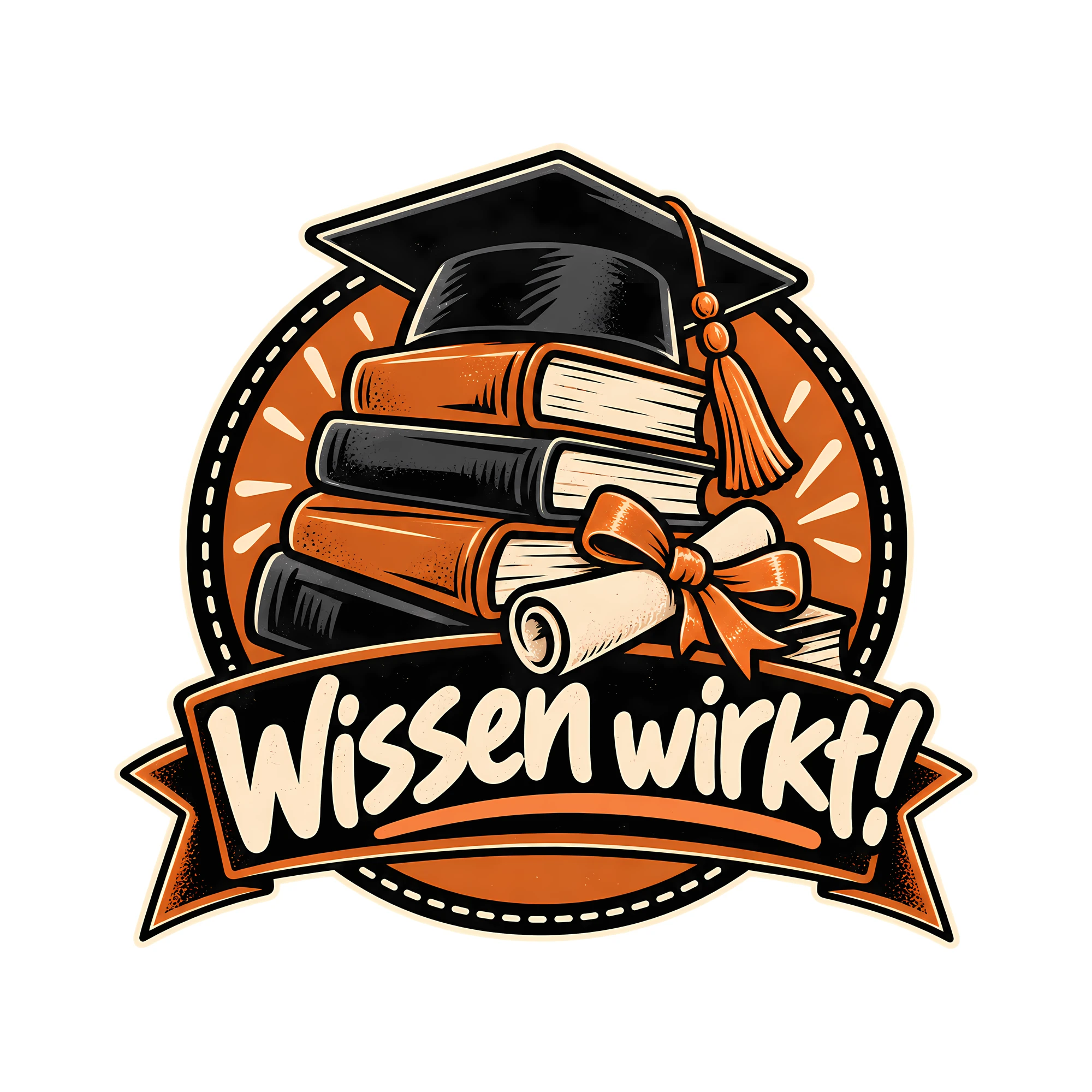 Bügelbild Wissen wirkt! als Grafik auf weißem Hintergrund (BB011433)