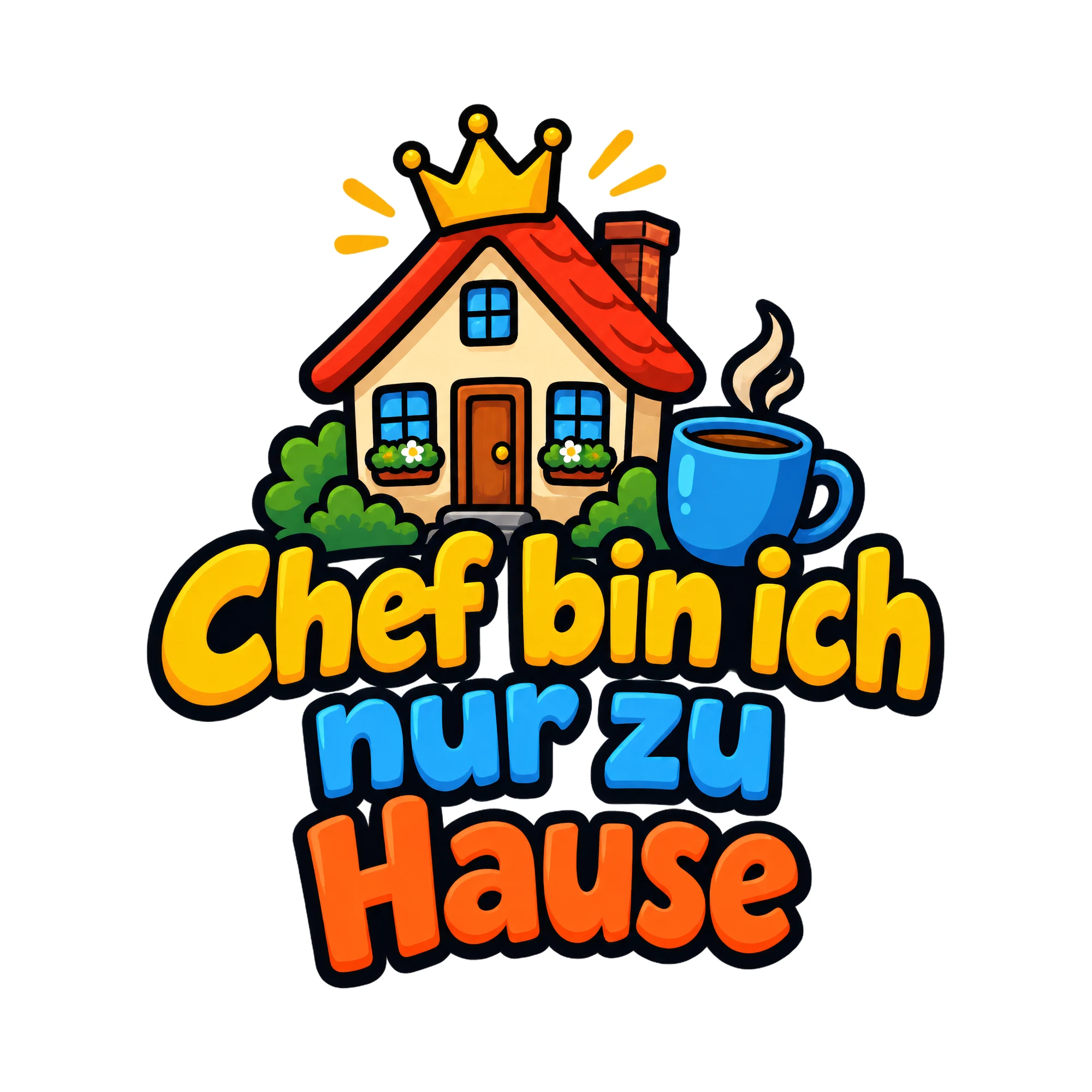 Bügelbild Chef bin ich nur zu Hause, Beruf Shirt Spruch als Grafik auf weißem Hintergrund (BB016611)