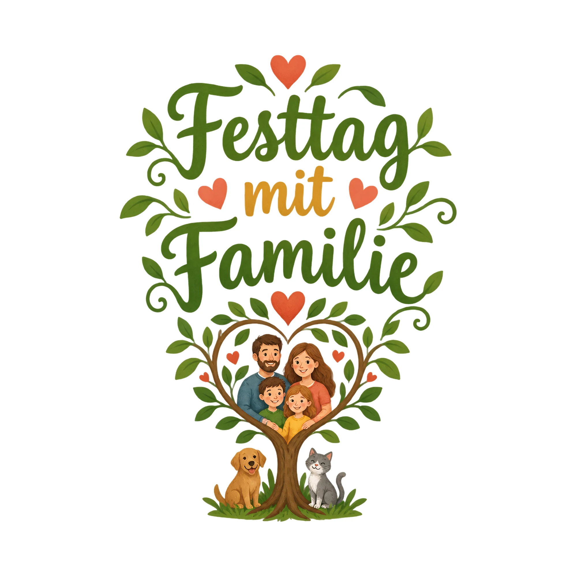 Bügelbild Festtag mit Familie als Grafik auf weißem Hintergrund (BB020618)