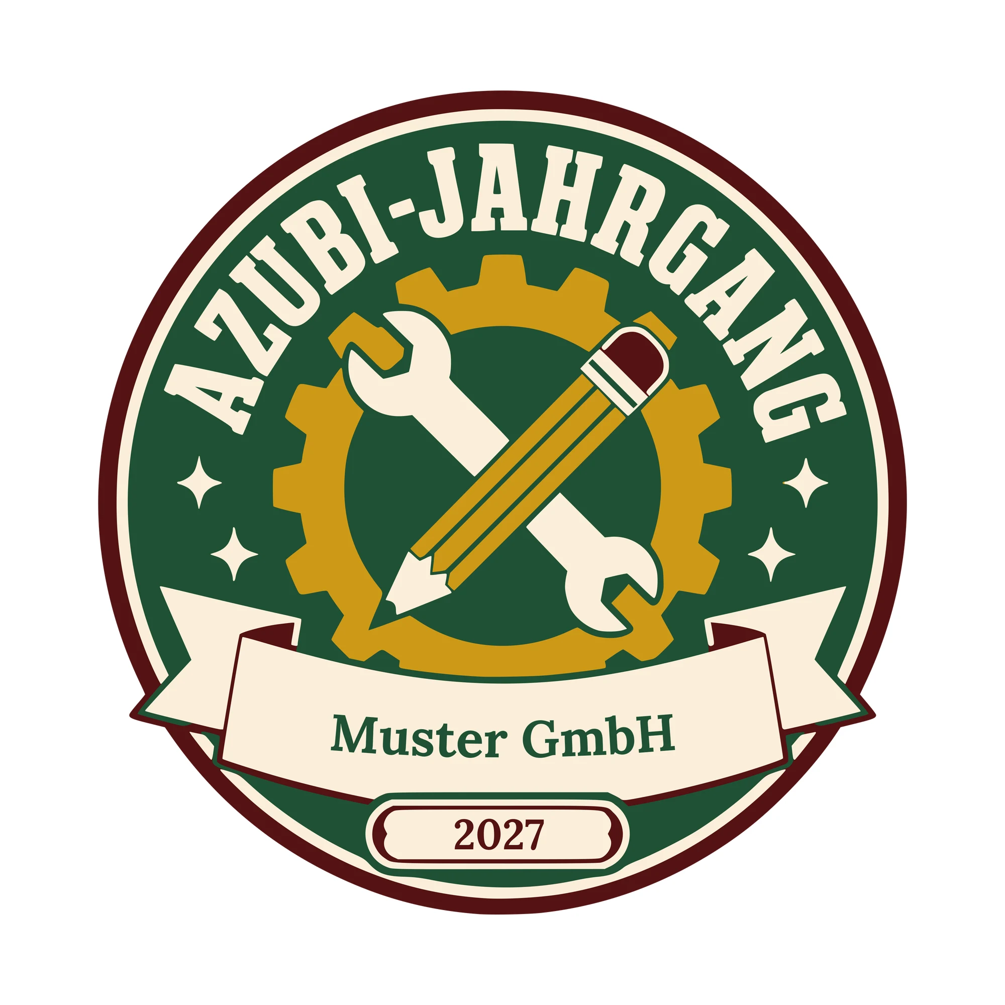 Bügelbild Azubi-Jahrgang mit Firma und Jahr als Grafik auf weißem Hintergrund (BB010529)