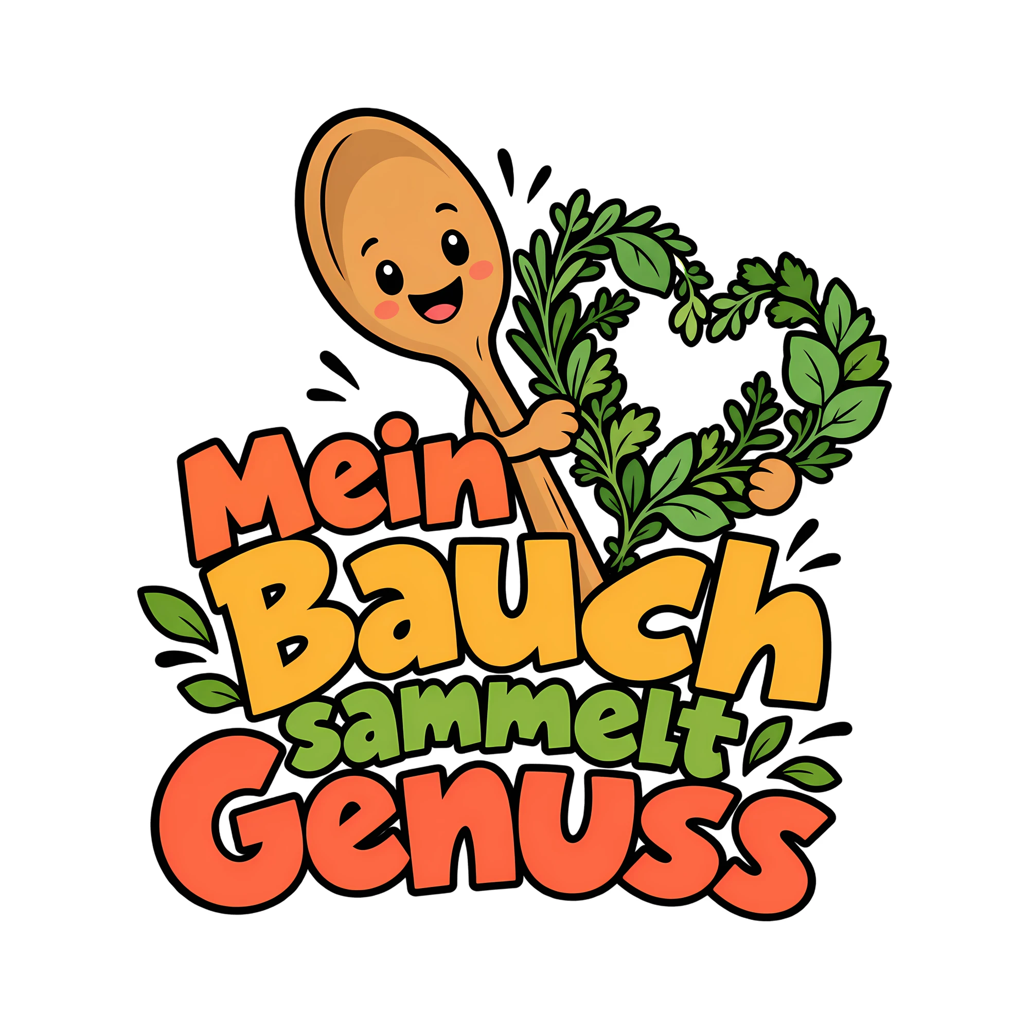 Bügelbild Mein Bauch sammelt Genuss als Grafik auf weißem Hintergrund (BB014375)