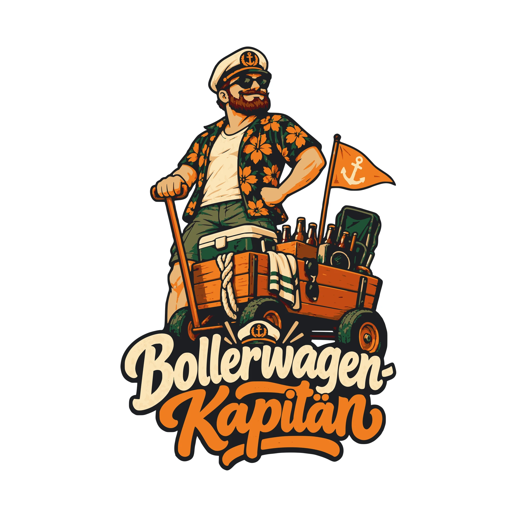 Bügelbild Bollerwagen-Kapitän als Grafik auf weißem Hintergrund (BB011155)