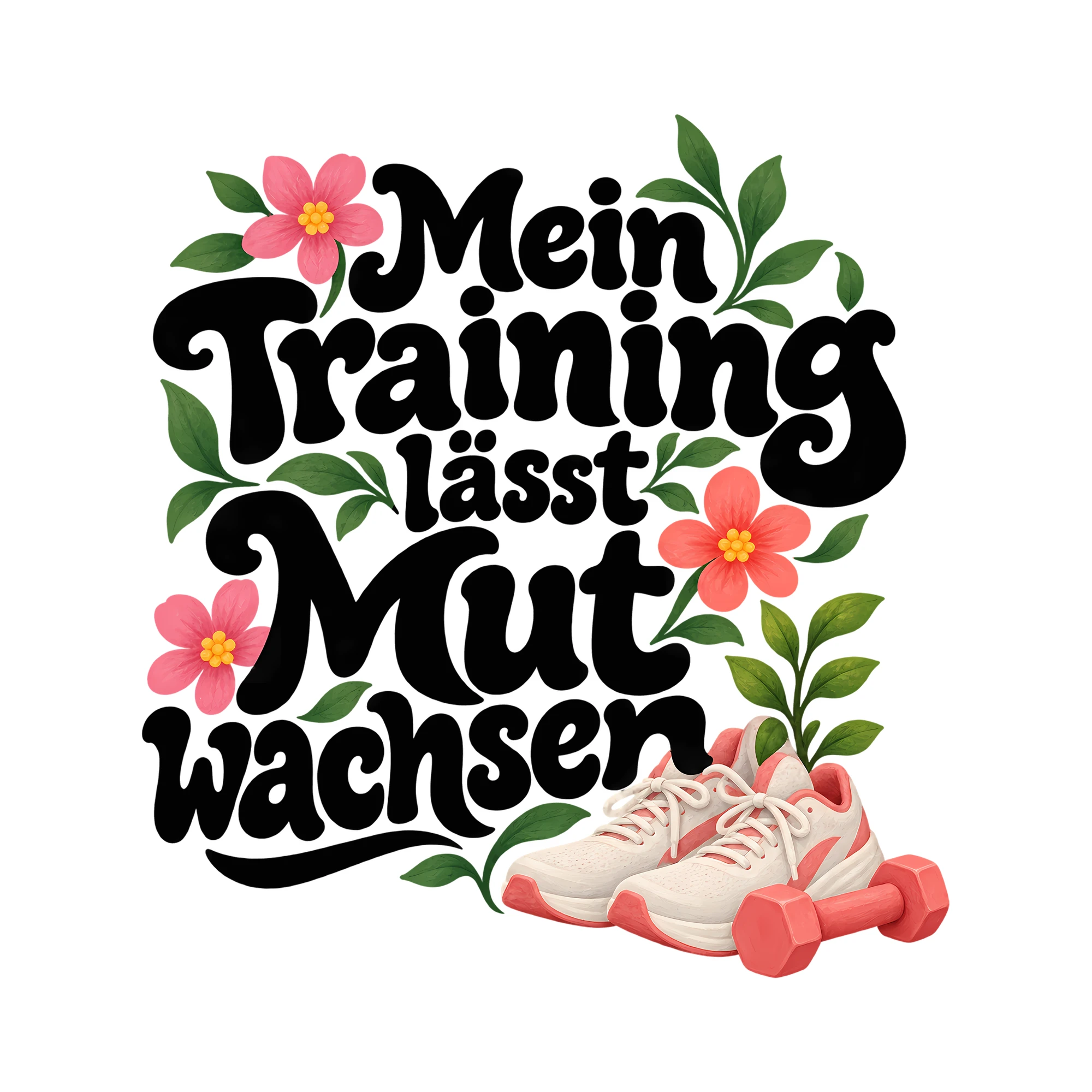 Bügelbild Mein Training lässt Mut wachsen als Grafik auf weißem Hintergrund (BB013886)