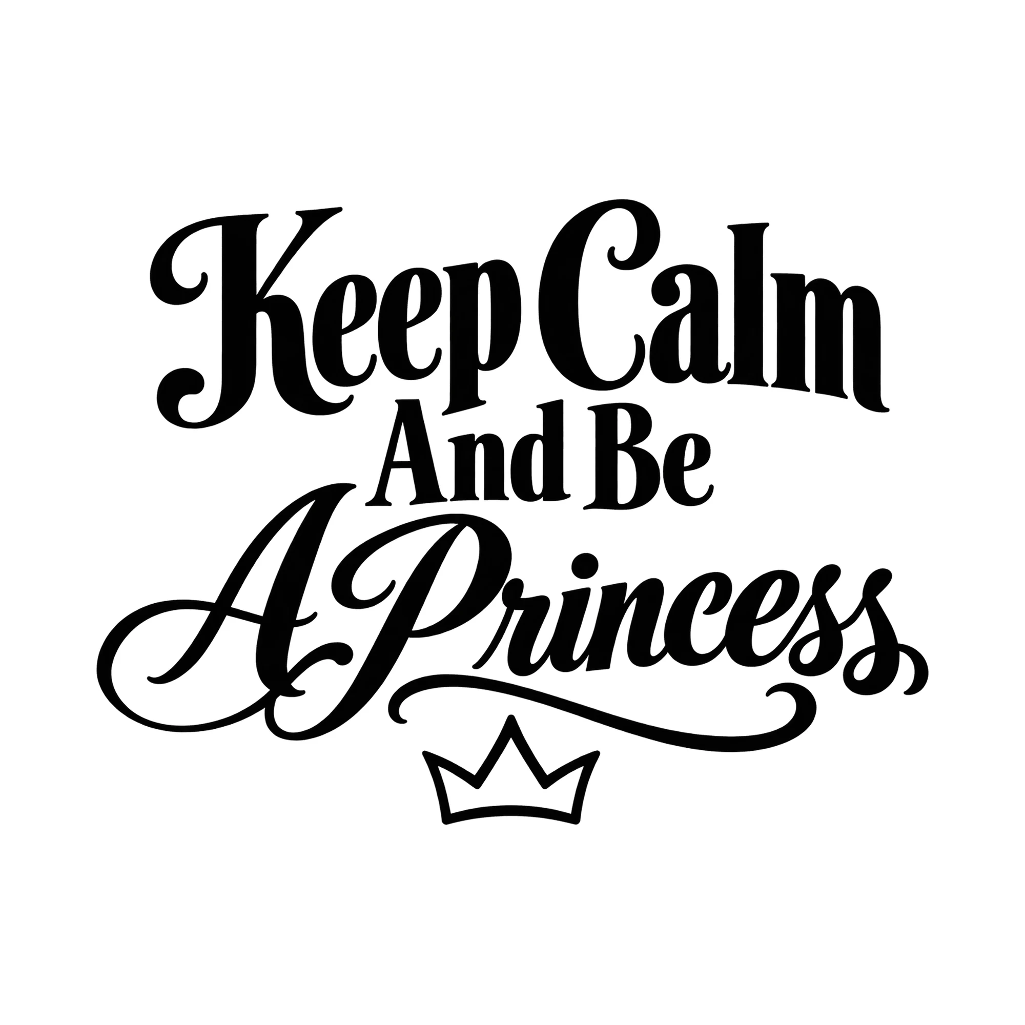 Bügelbild „Keep Calm And Be A Princess“, Lustiger Shirt Spruch als Grafik auf weißem Hintergrund (BB015919)