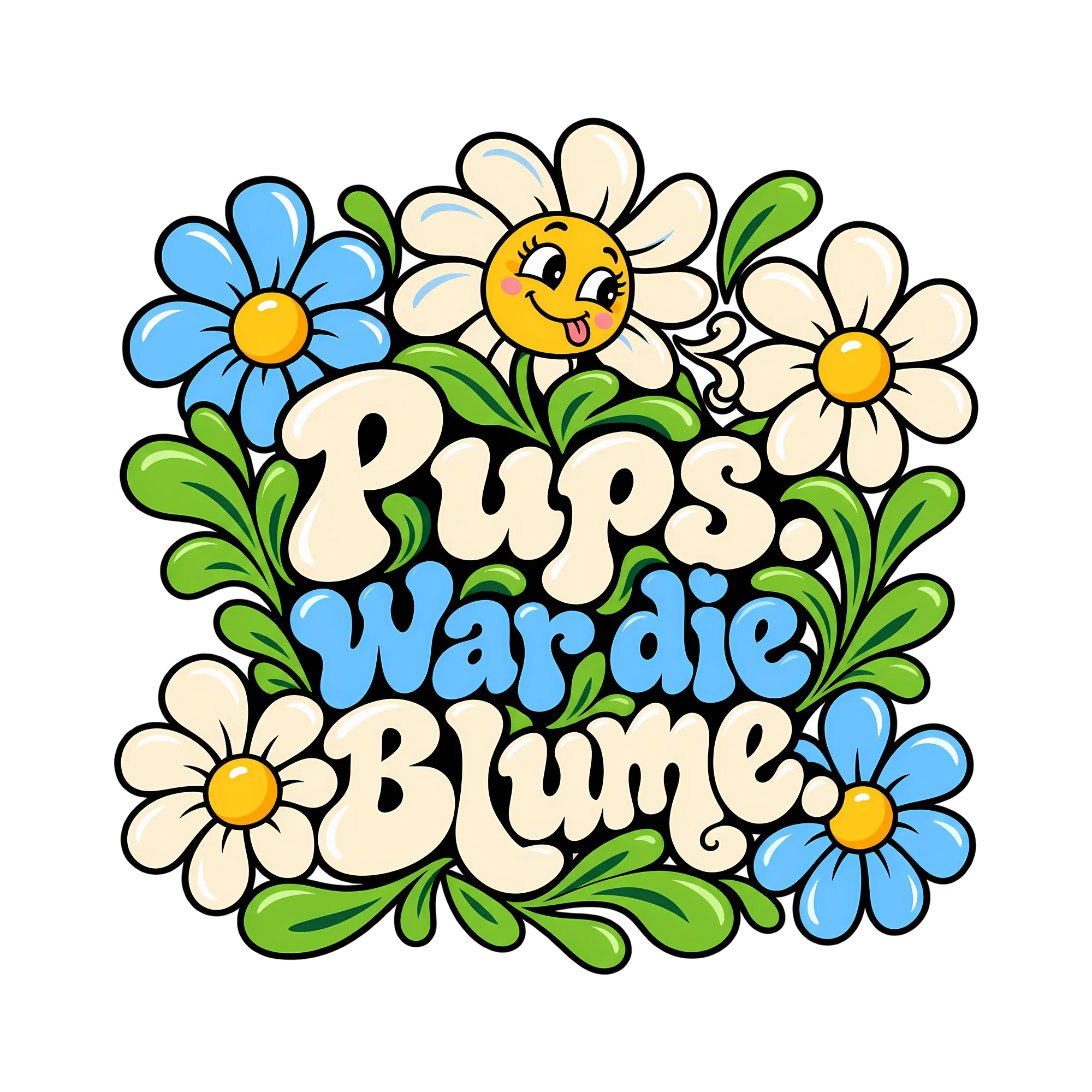 Bügelbild Pups. War die Blume. als Grafik auf weißem Hintergrund (BB013431)