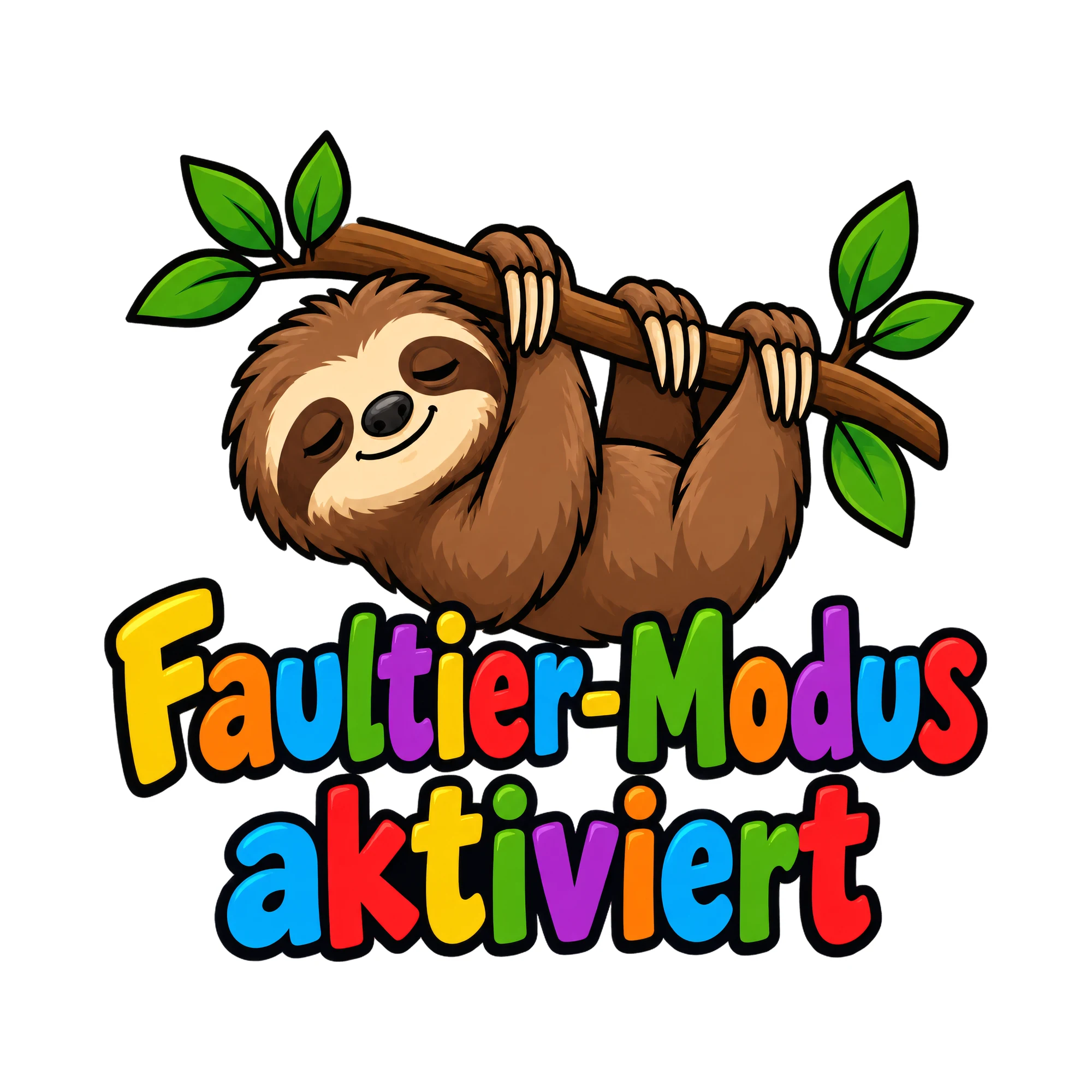Bügelbild Faultier-Modus aktiviert, Tiere Shirt Spruch als Grafik auf weißem Hintergrund (BB016603)