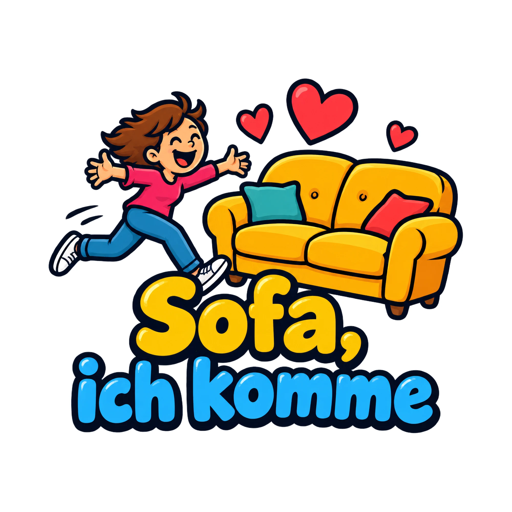 Bügelbild Sofa, ich komme, Lustiger Shirt Spruch als Grafik auf weißem Hintergrund (BB016819)
