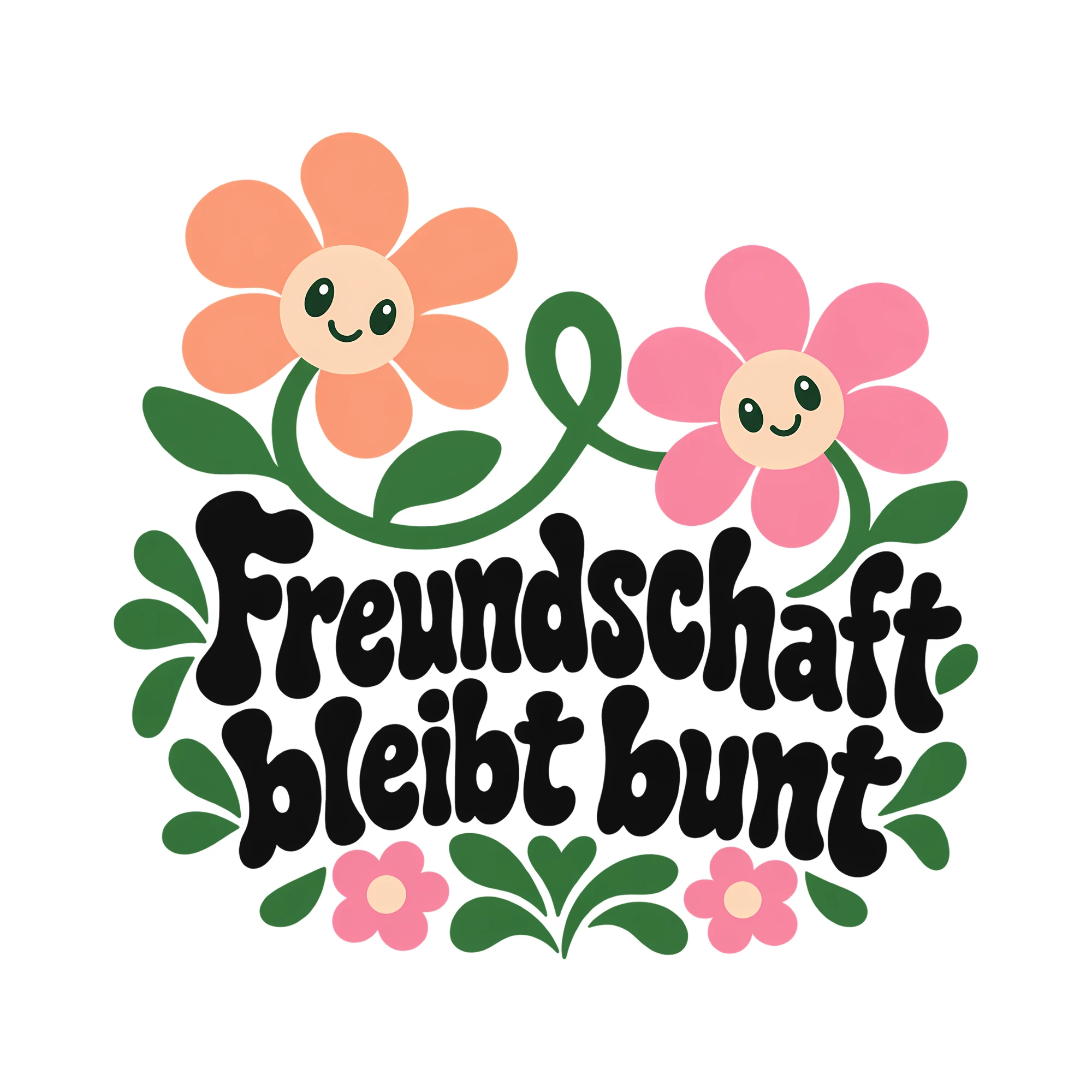 Bügelbild Freundschaft bleibt bunt als Grafik auf weißem Hintergrund (BB012283)