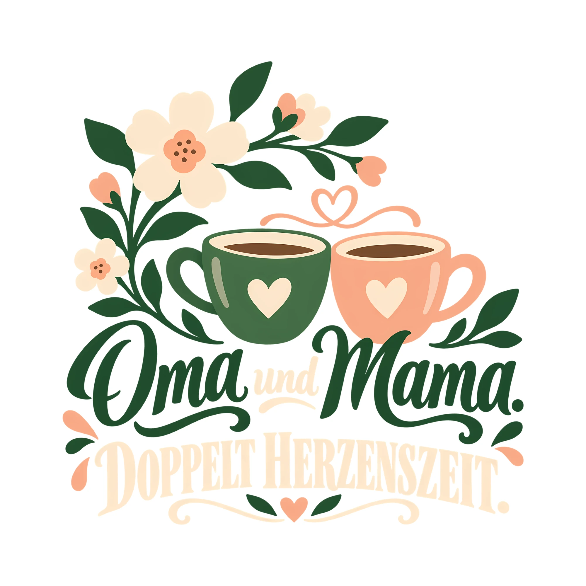 Bügelbild Oma und Mama. Doppelt Herzenszeit. als Grafik auf weißem Hintergrund (BB012524)